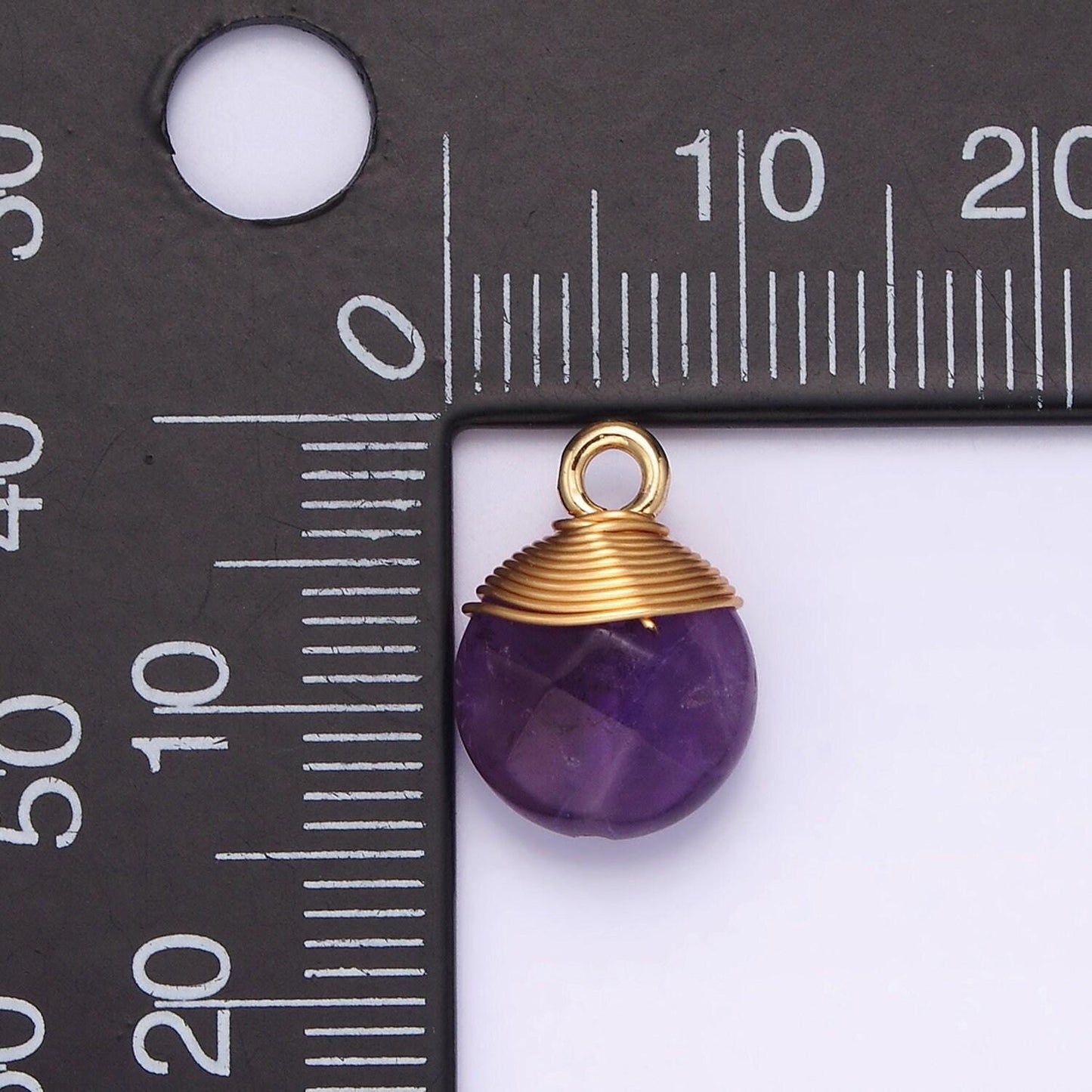 14k gold filled natural gemstone round multifaceted wire wrapped charm | n1718 - n1722