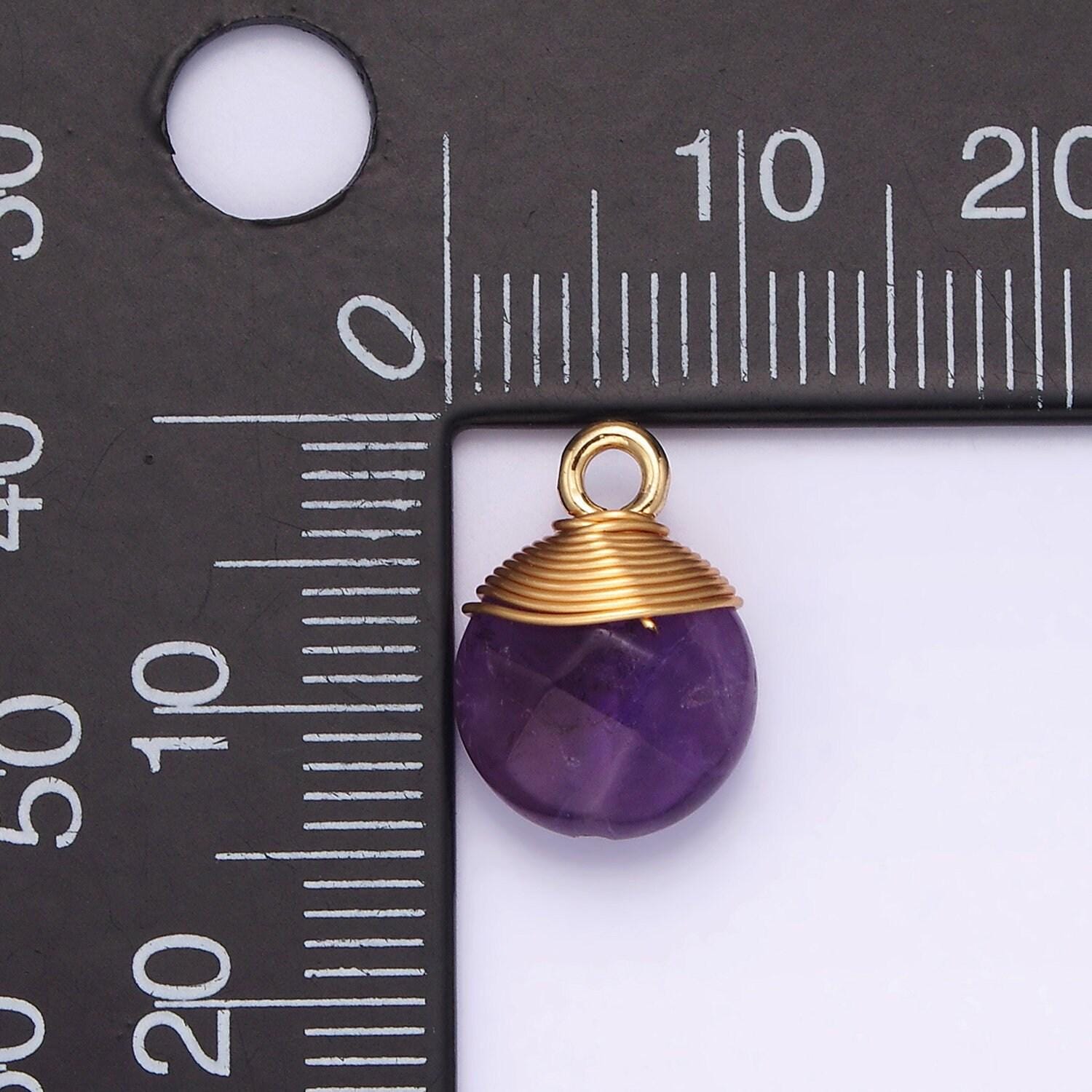 14k gold filled natural gemstone round multifaceted wire wrapped charm | n1718 - n1722