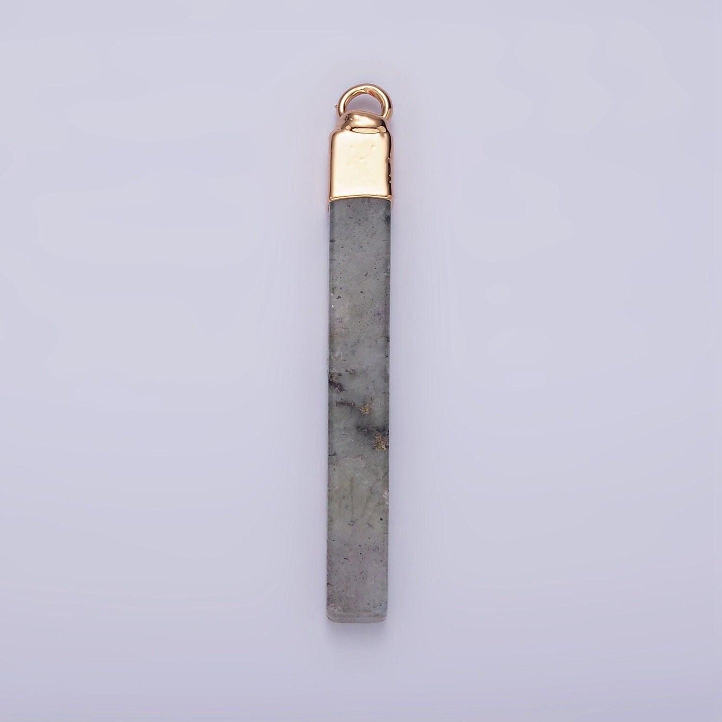 14k gold filled tiger eye, howlite, rose quartz, amethyst, labradorite foiled rectangular bar tag charm | n1700 - n1704