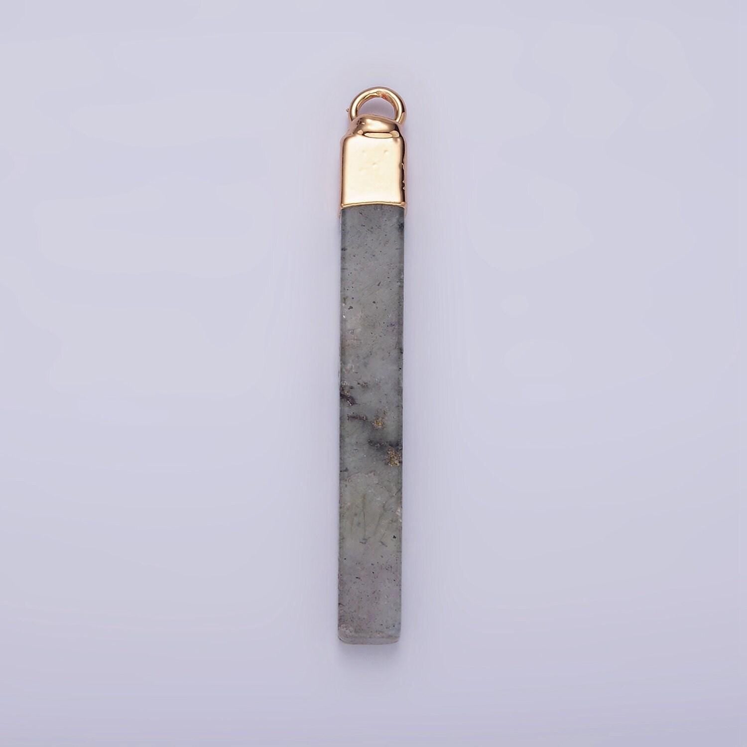 14k gold filled tiger eye, howlite, rose quartz, amethyst, labradorite foiled rectangular bar tag charm | n1700 - n1704