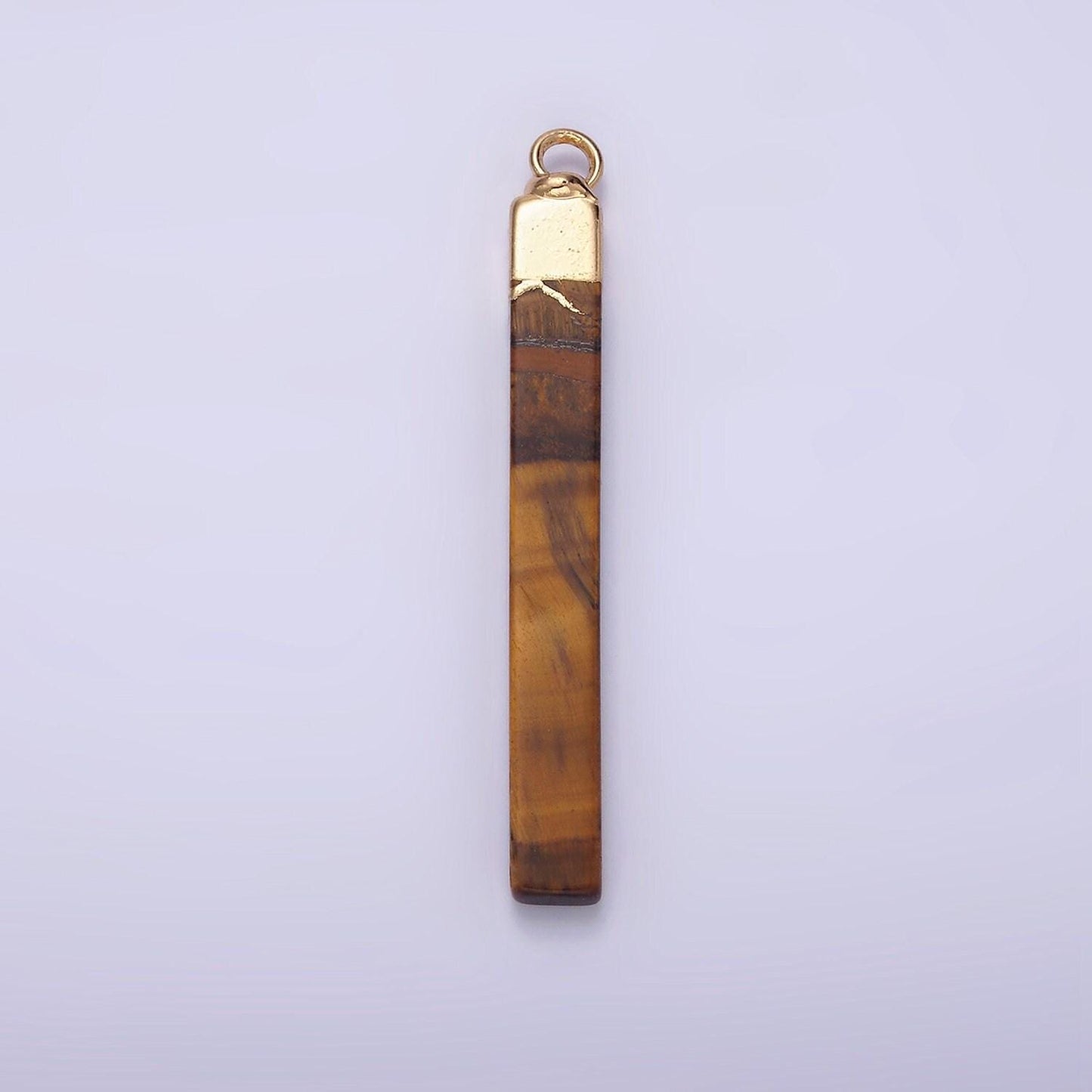 14k gold filled tiger eye, howlite, rose quartz, amethyst, labradorite foiled rectangular bar tag charm | n1700 - n1704