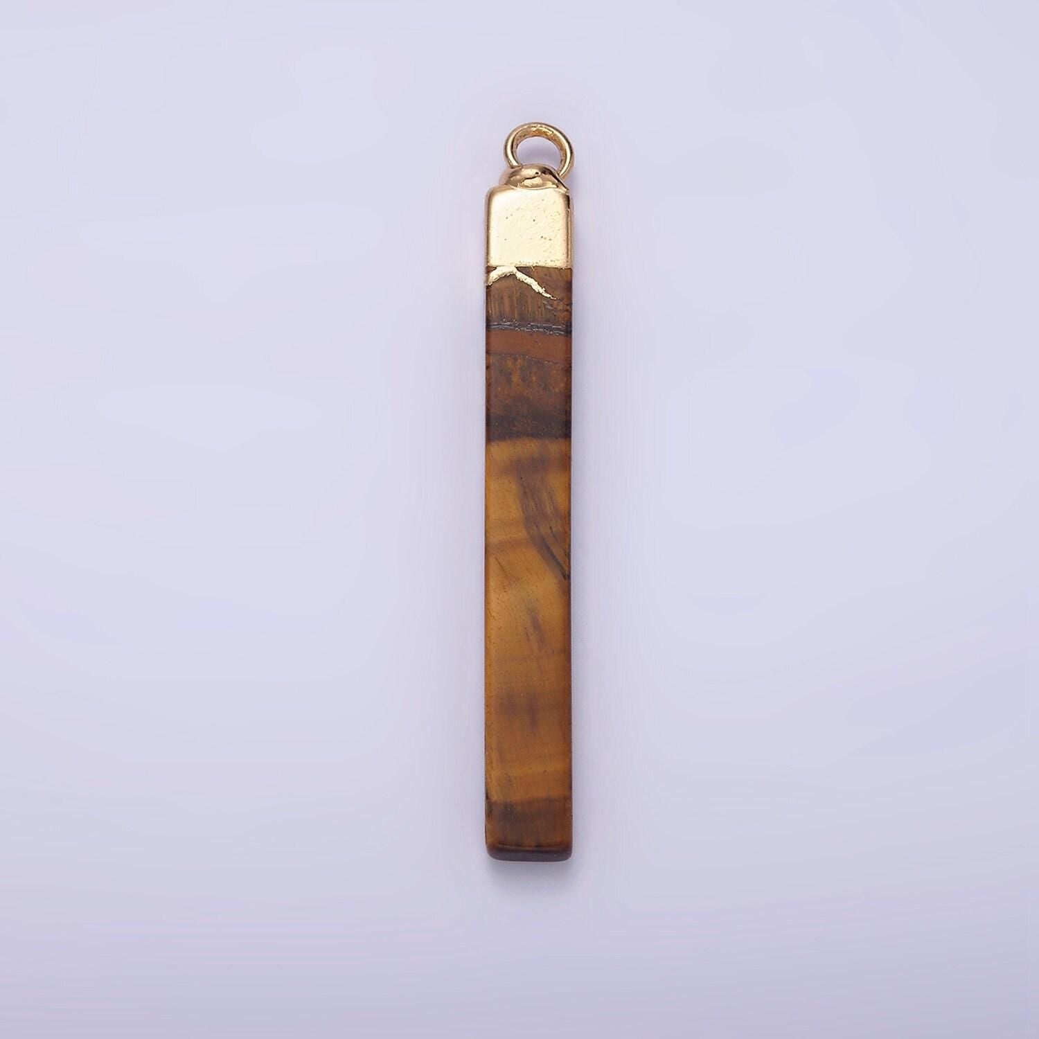 14k gold filled tiger eye, howlite, rose quartz, amethyst, labradorite foiled rectangular bar tag charm | n1700 - n1704