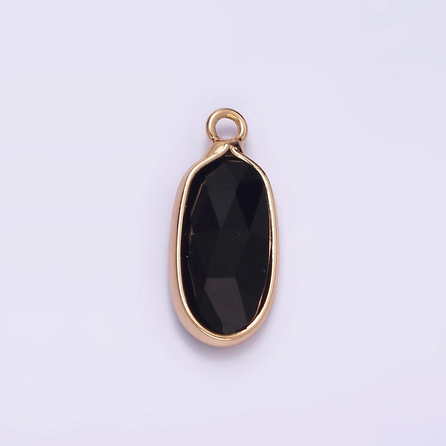 Gemstone faceted oval gold edge pendant charm rose quartz onyx amazon charm n-1705 - n-1712