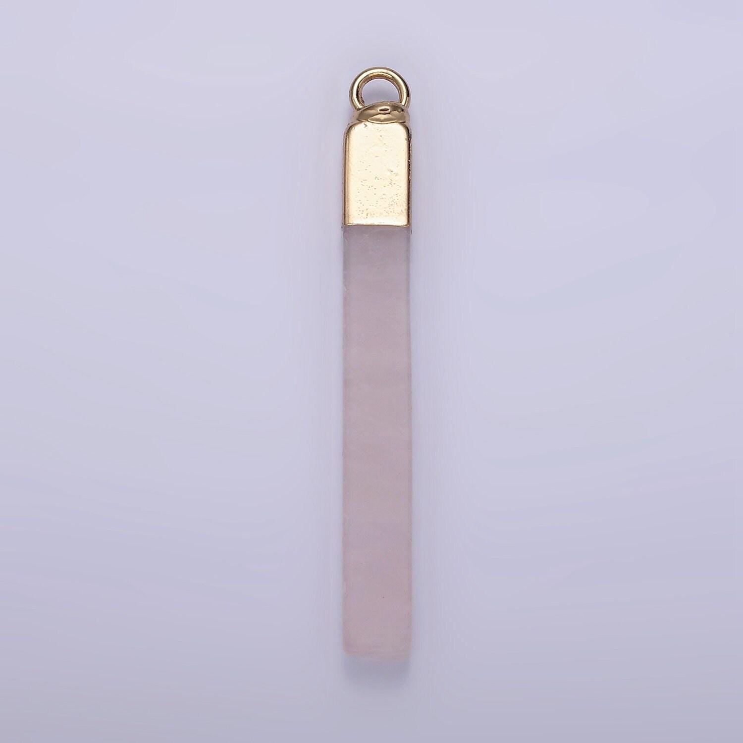 14k gold filled tiger eye, howlite, rose quartz, amethyst, labradorite foiled rectangular bar tag charm | n1700 - n1704