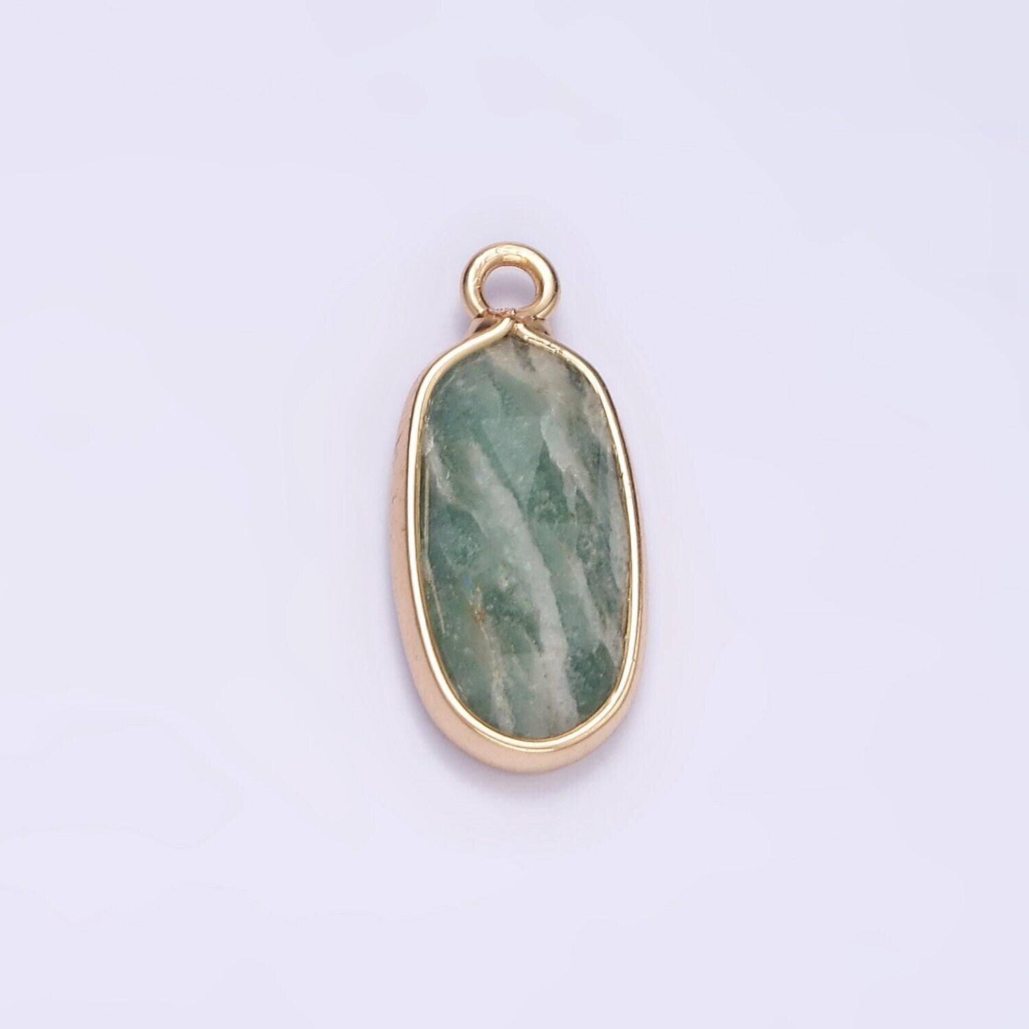 Gemstone faceted oval gold edge pendant charm rose quartz onyx amazon charm n-1705 - n-1712