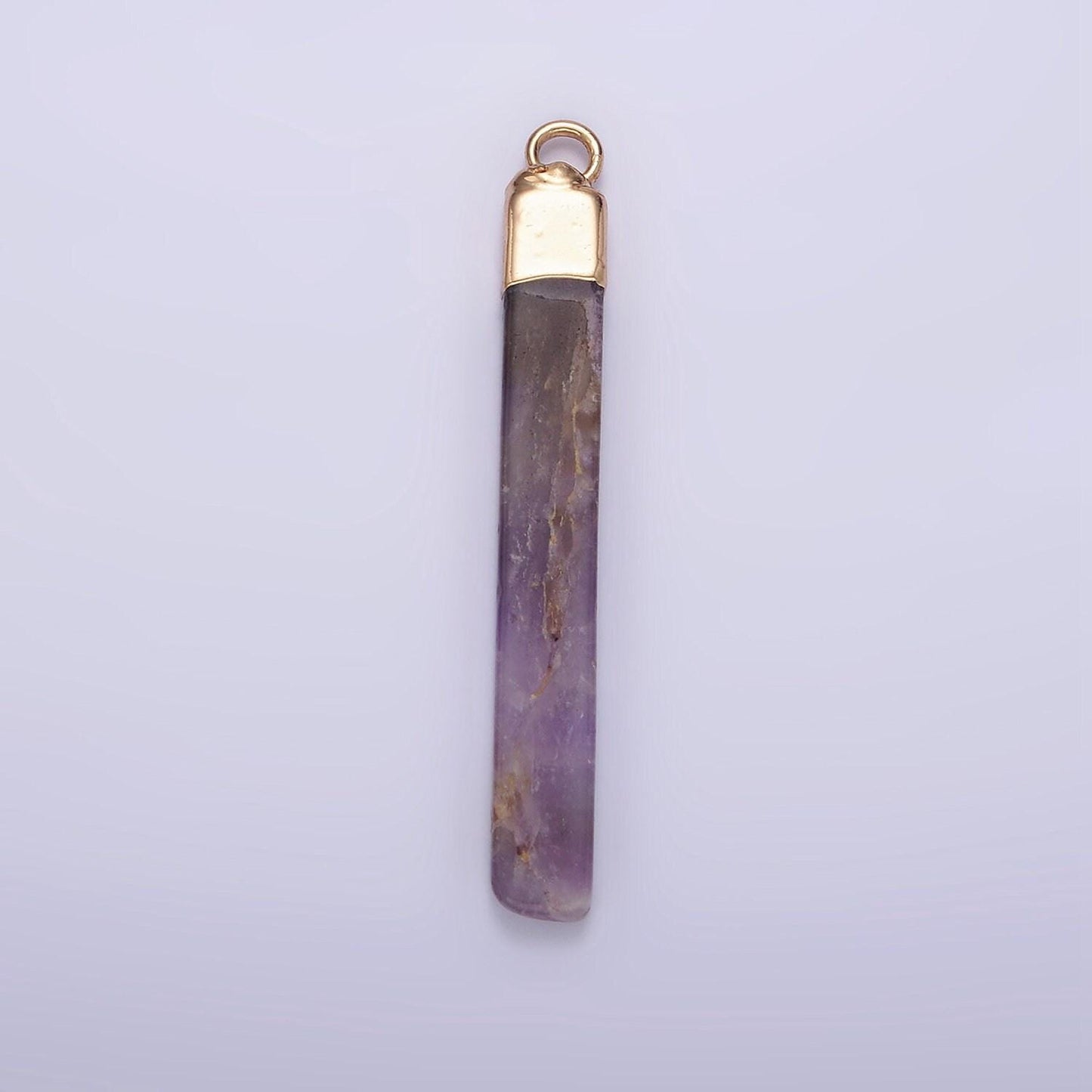 14k gold filled tiger eye, howlite, rose quartz, amethyst, labradorite foiled rectangular bar tag charm | n1700 - n1704