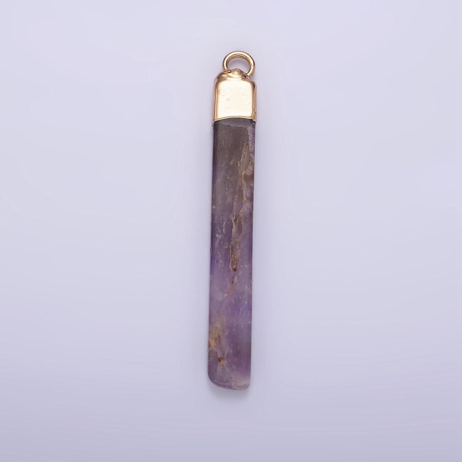 14k gold filled tiger eye, howlite, rose quartz, amethyst, labradorite foiled rectangular bar tag charm | n1700 - n1704