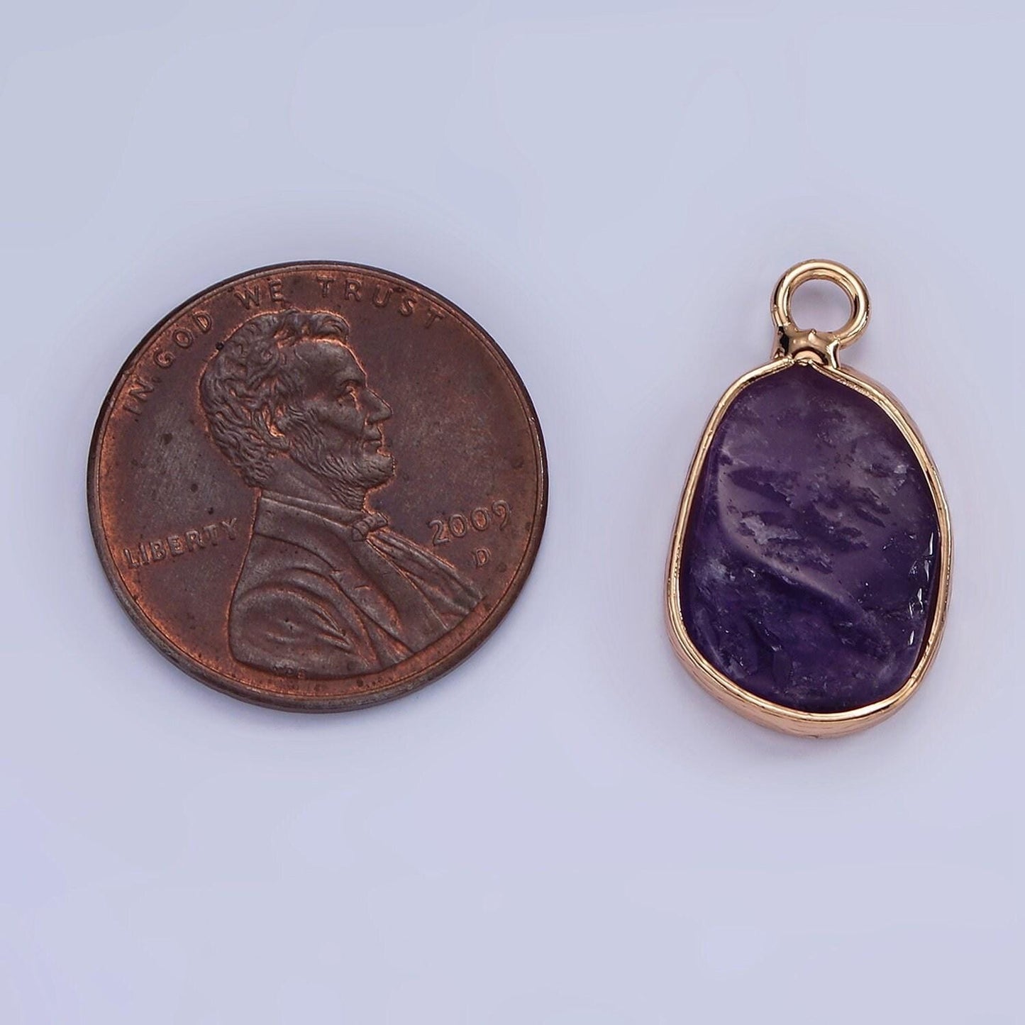 14k gold filled rose quartz, pink quartz, amethyst abstract oval bezel charm | n1696 - n1698