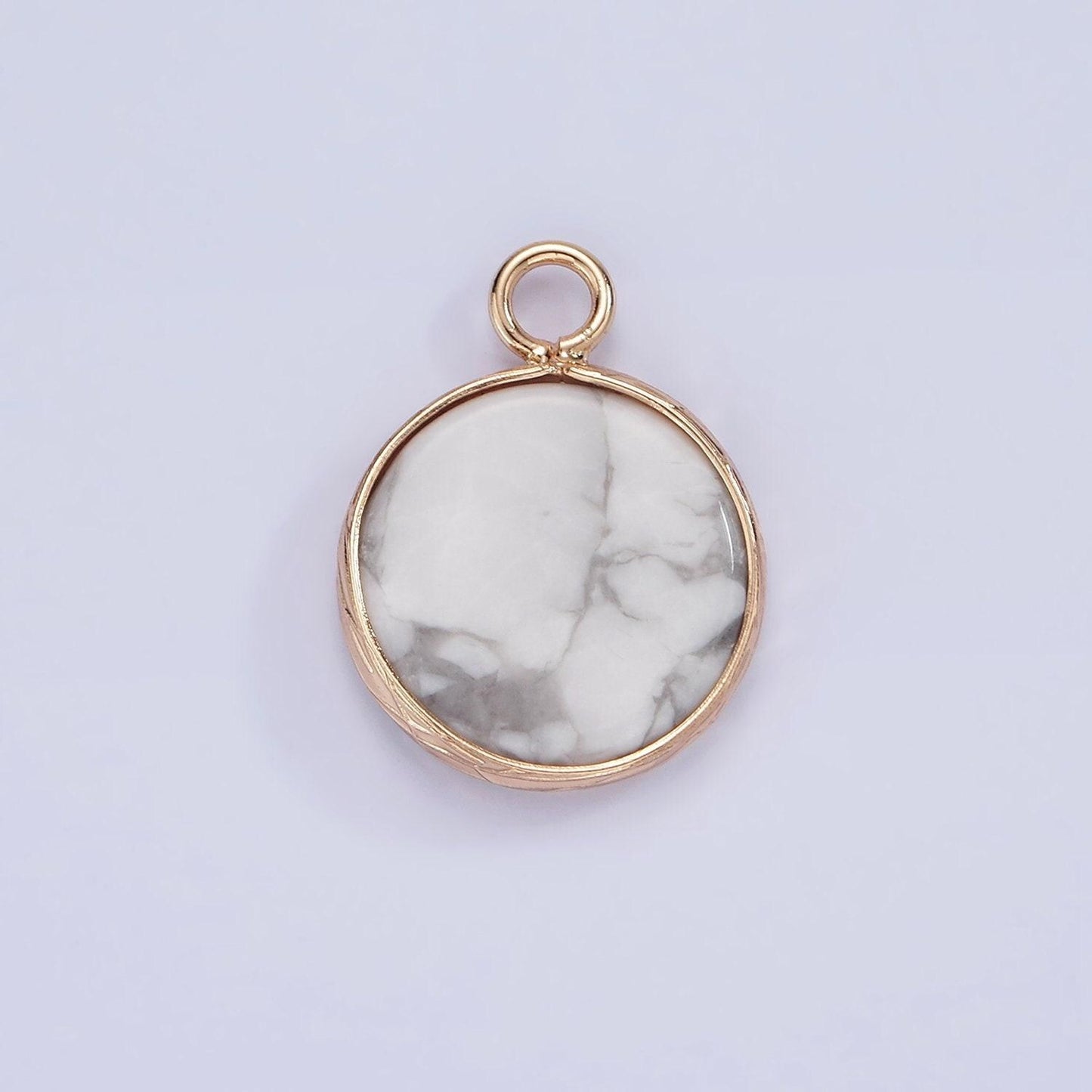 14k gold filled amazonite, pink quartz, onyx, howlite, blue lapis round bezel charm | n1691 - n1695