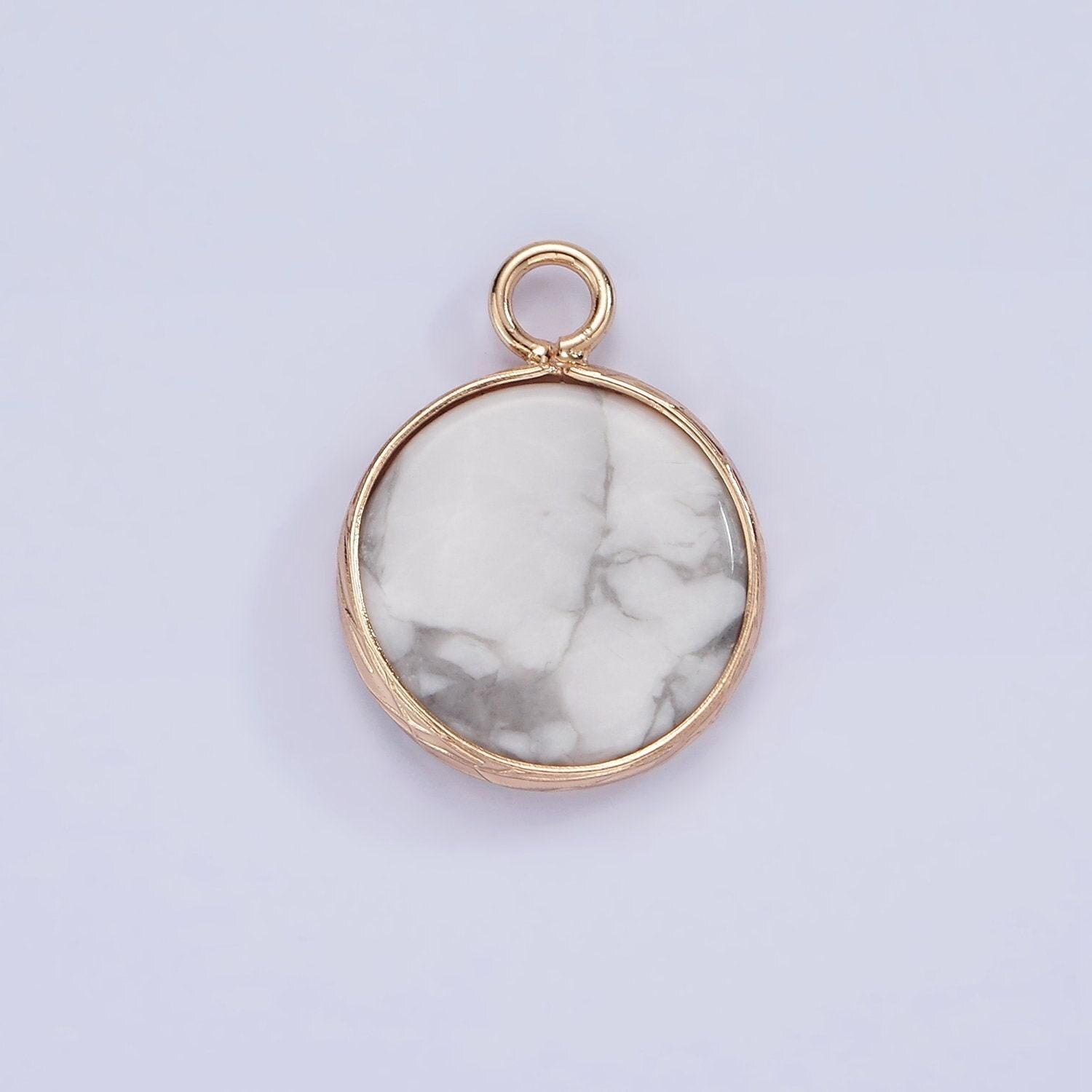 14k gold filled amazonite, pink quartz, onyx, howlite, blue lapis round bezel charm | n1691 - n1695