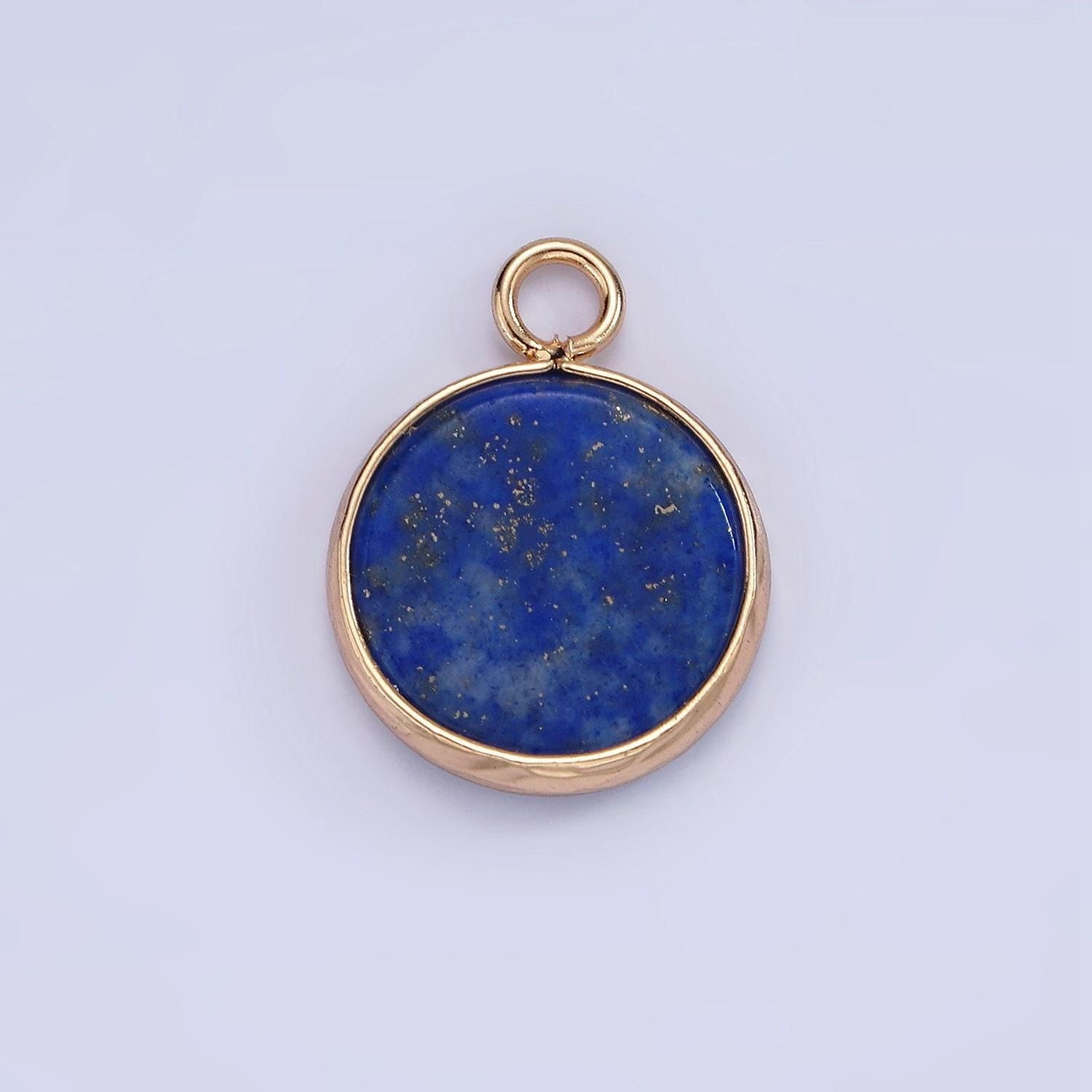 14k gold filled amazonite, pink quartz, onyx, howlite, blue lapis round bezel charm | n1691 - n1695