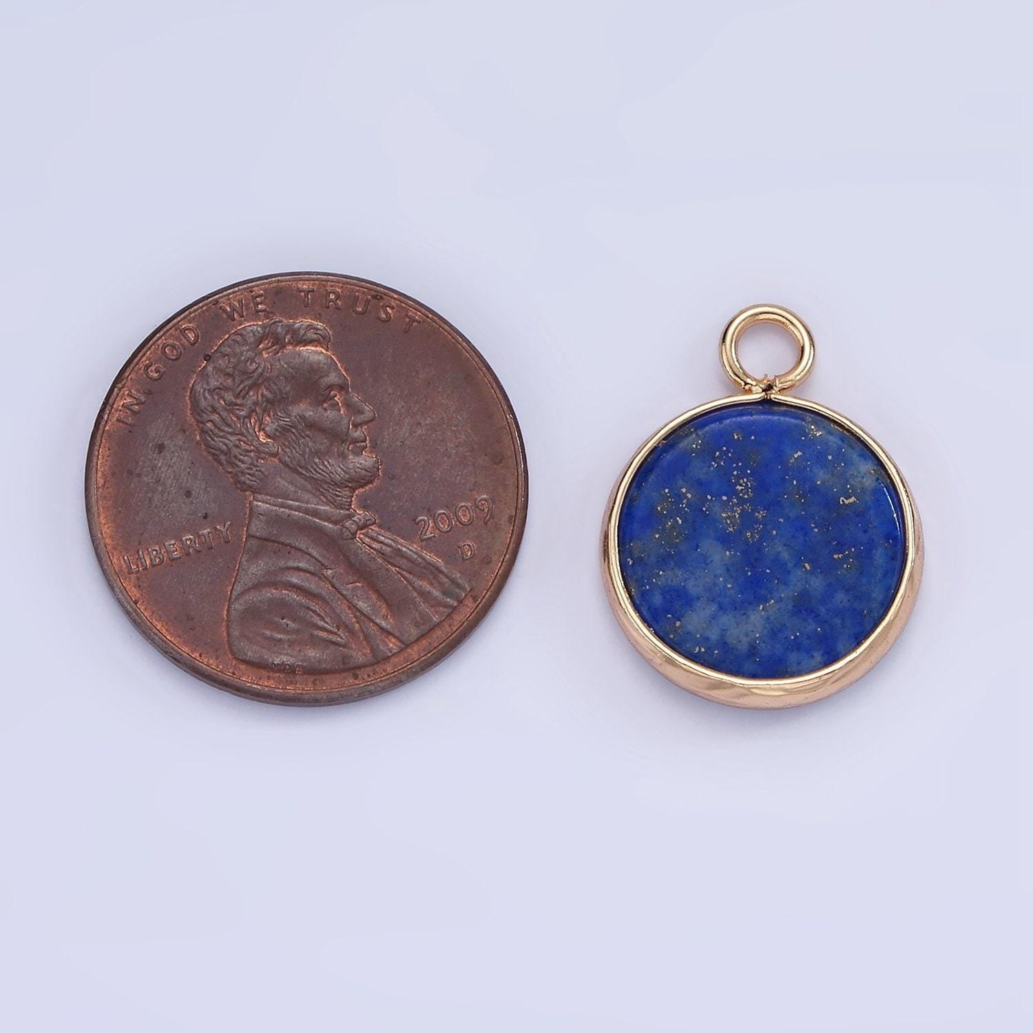 14k gold filled amazonite, pink quartz, onyx, howlite, blue lapis round bezel charm | n1691 - n1695