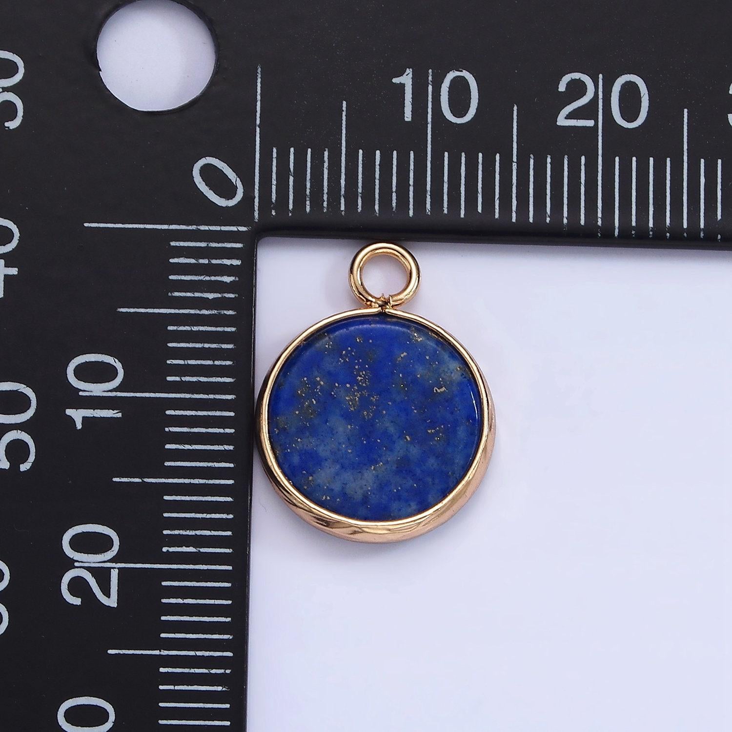 14k gold filled amazonite, pink quartz, onyx, howlite, blue lapis round bezel charm | n1691 - n1695