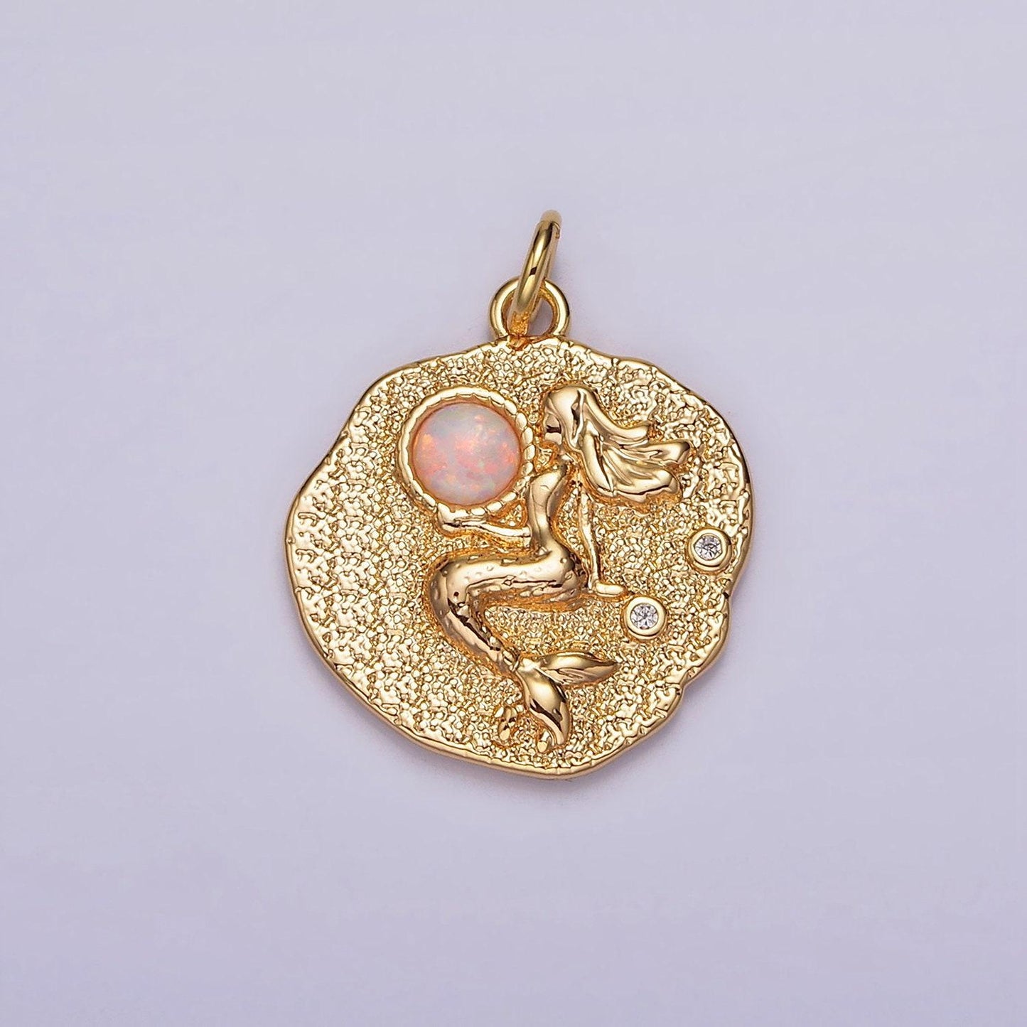 18k gold filled 19 mm gemstone mermaid fish stamped round charm | n1687 , n1753 - n1754