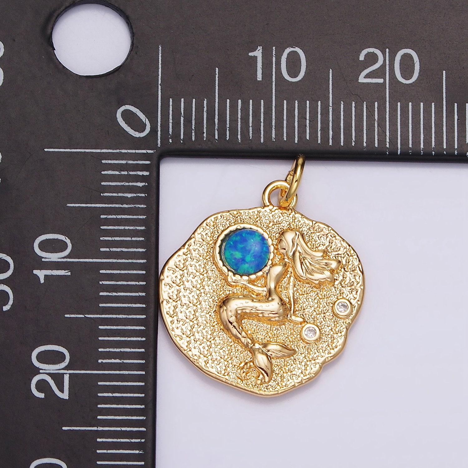 18k gold filled 19 mm gemstone mermaid fish stamped round charm | n1687 , n1753 - n1754