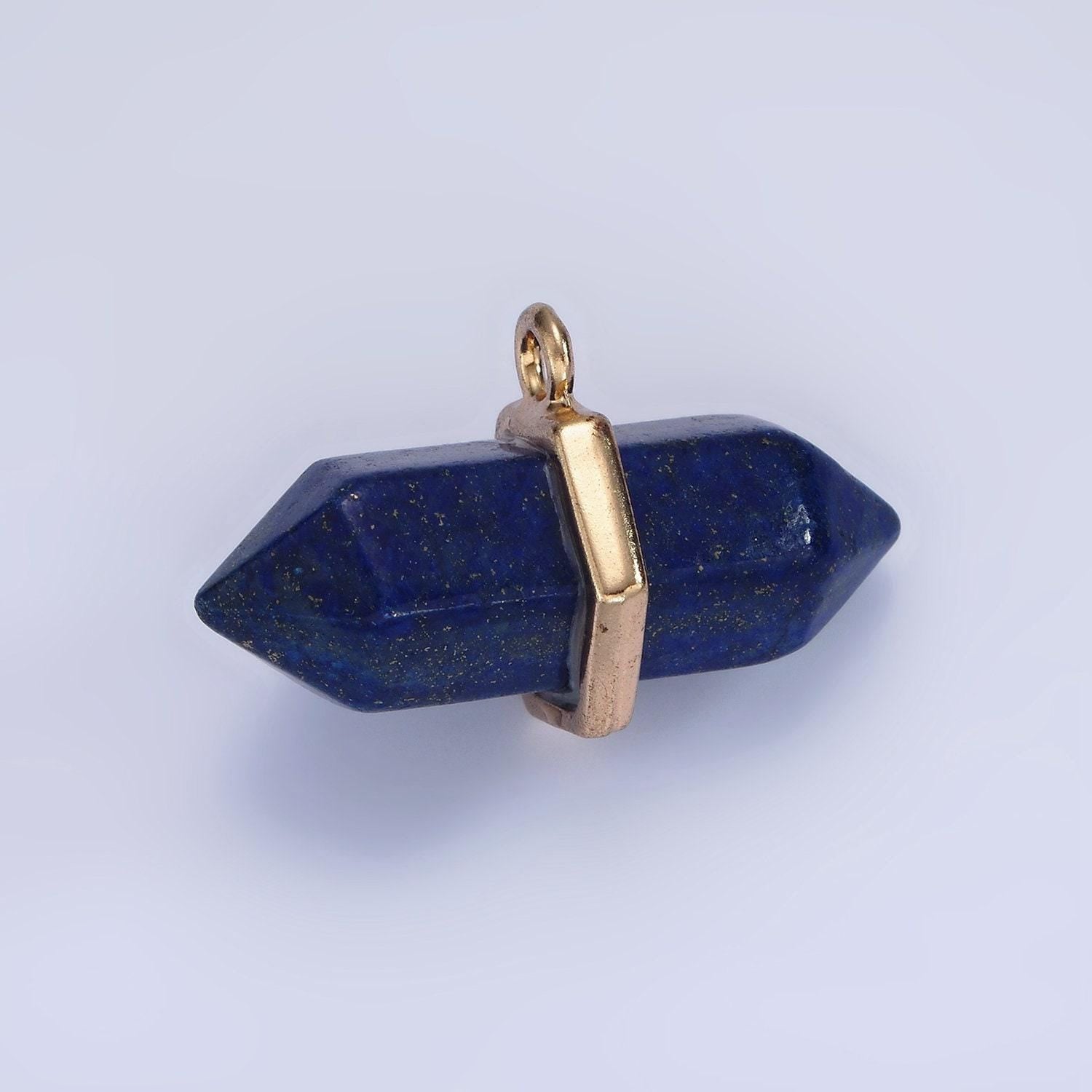 14k gold filled clear quartz, lapis lazuli, tiger eye, rose quartz, onyx, labradorite pointed wand charm | n1678 - n1683