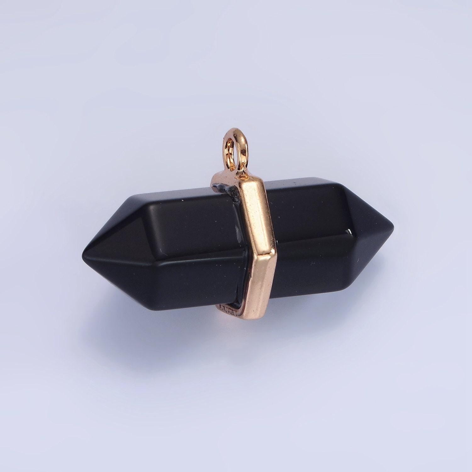 14k gold filled clear quartz, lapis lazuli, tiger eye, rose quartz, onyx, labradorite pointed wand charm | n1678 - n1683