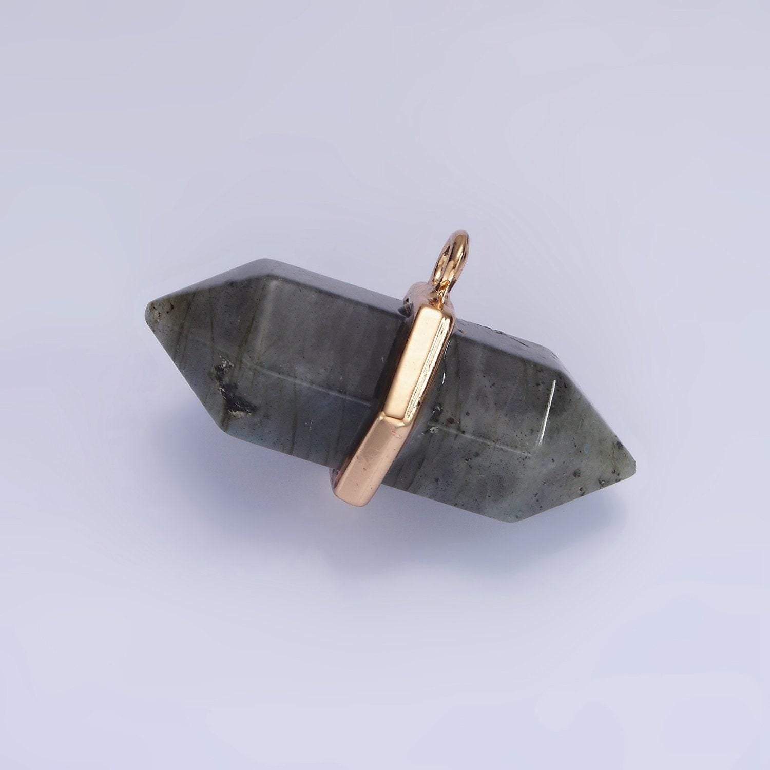 14k gold filled clear quartz, lapis lazuli, tiger eye, rose quartz, onyx, labradorite pointed wand charm | n1678 - n1683
