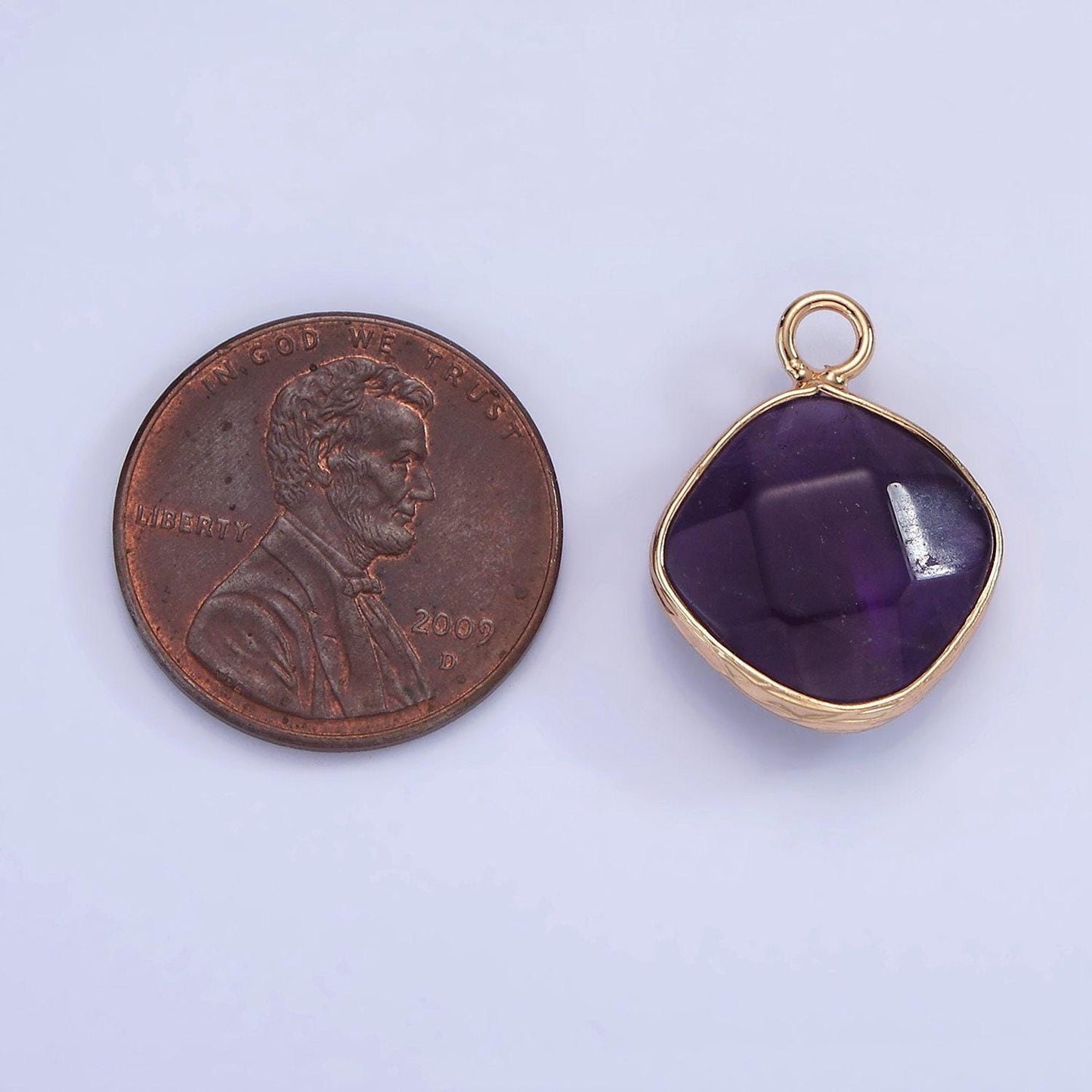 14k gold filled natural gemstone multifaceted rhombus bezel charm | n1669 - n1672