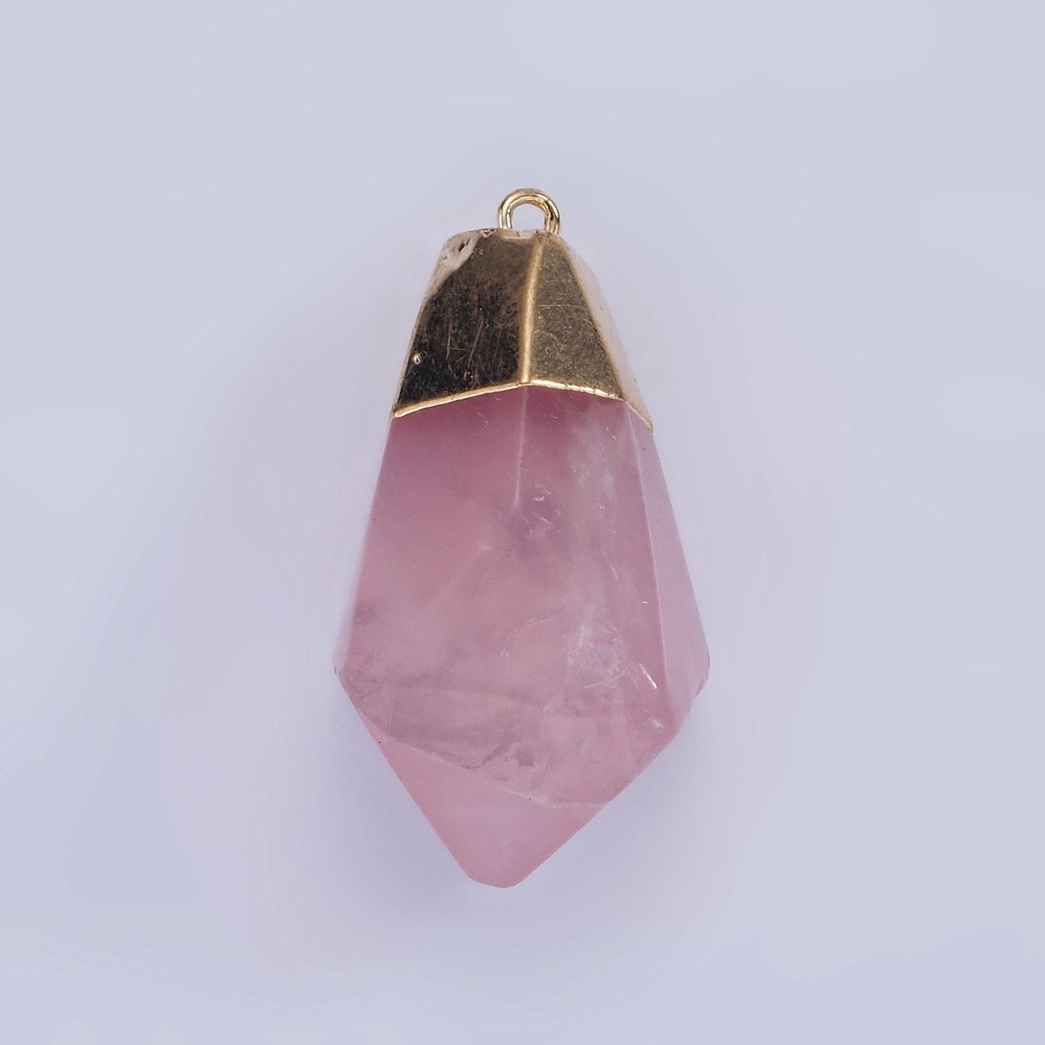 14k gold filled 35.5mm rose quartz, amethyst abstract multifaceted point foiled charm | n1653 n1654