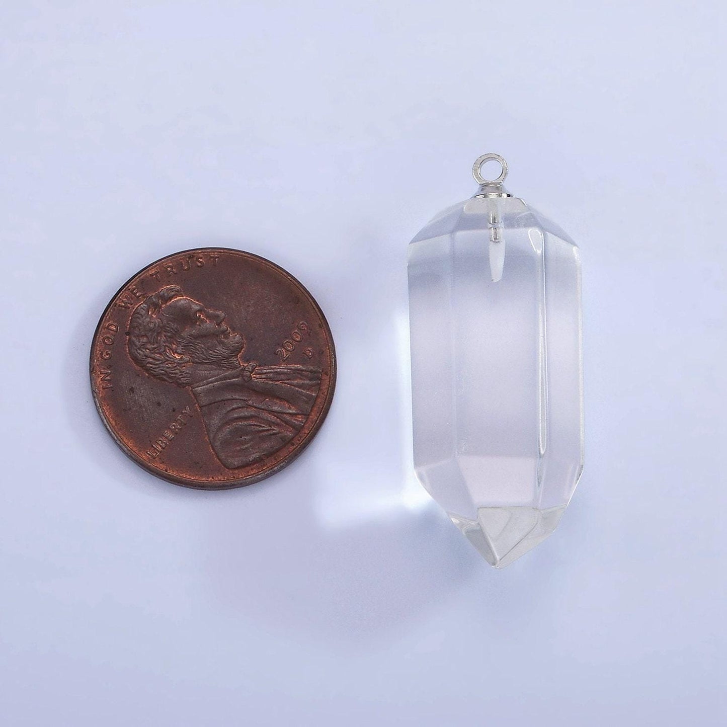 White gold filled 32mm clear quartz abstract multifaceted point wand charm | n1649
