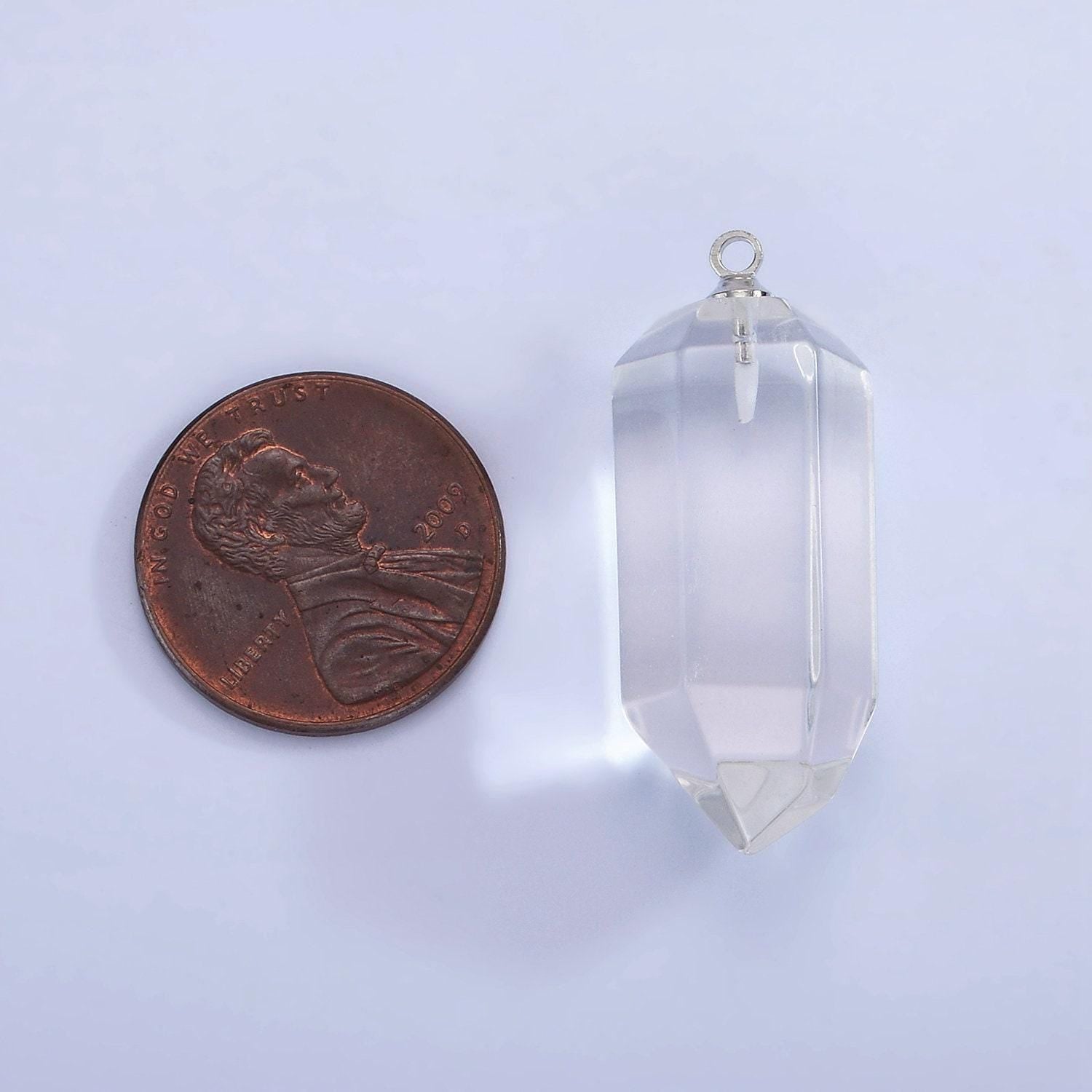 White gold filled 32mm clear quartz abstract multifaceted point wand charm | n1649