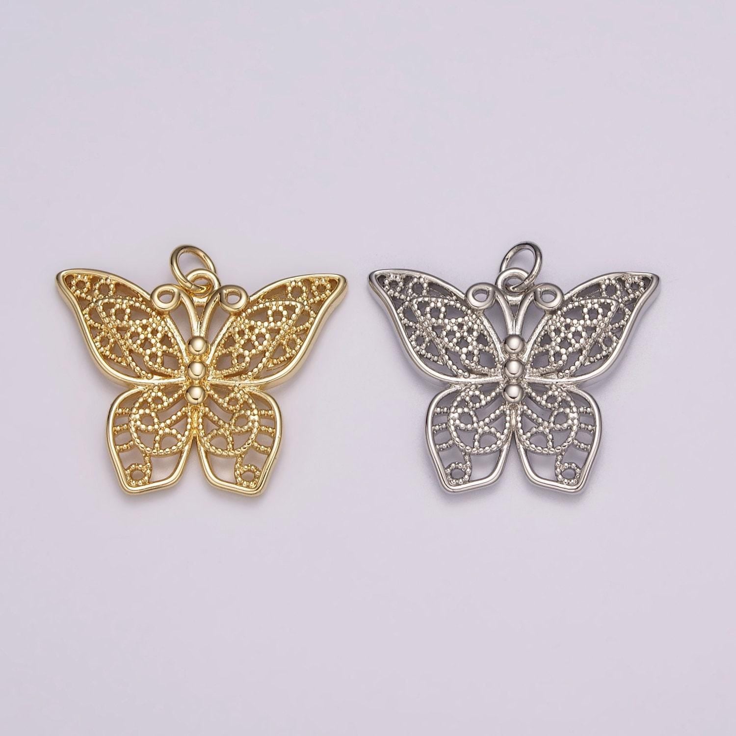 Filigree butterfly charm gold pendant, monarch pendant charm for bracelet earring necklace n-162, n-163