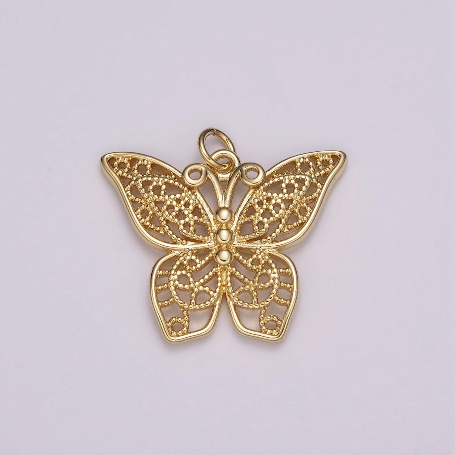 Filigree butterfly charm gold pendant, monarch pendant charm for bracelet earring necklace n-162, n-163