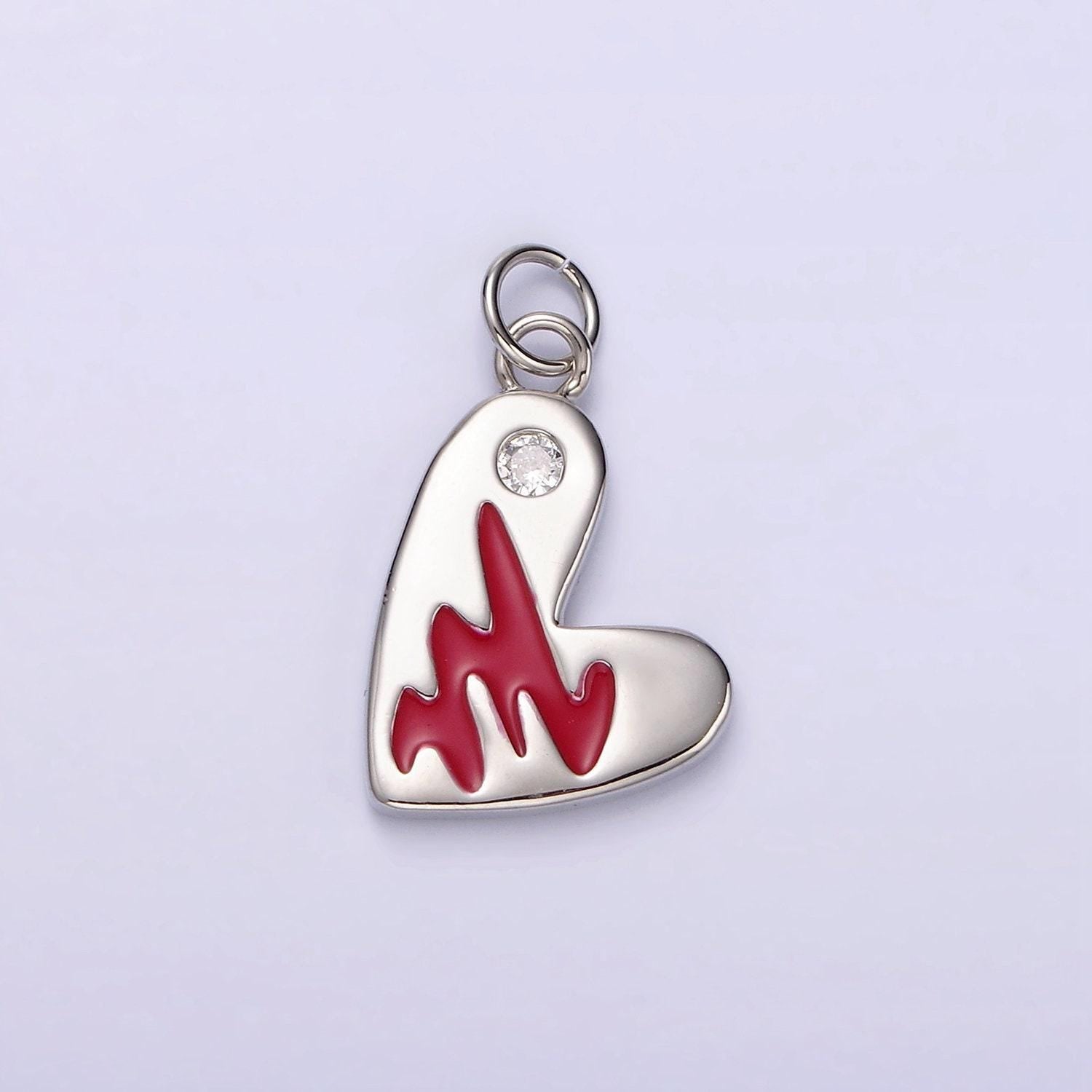 14k gold filled red enamel clear cz dot heart charm in gold & silver | n1549 n1550