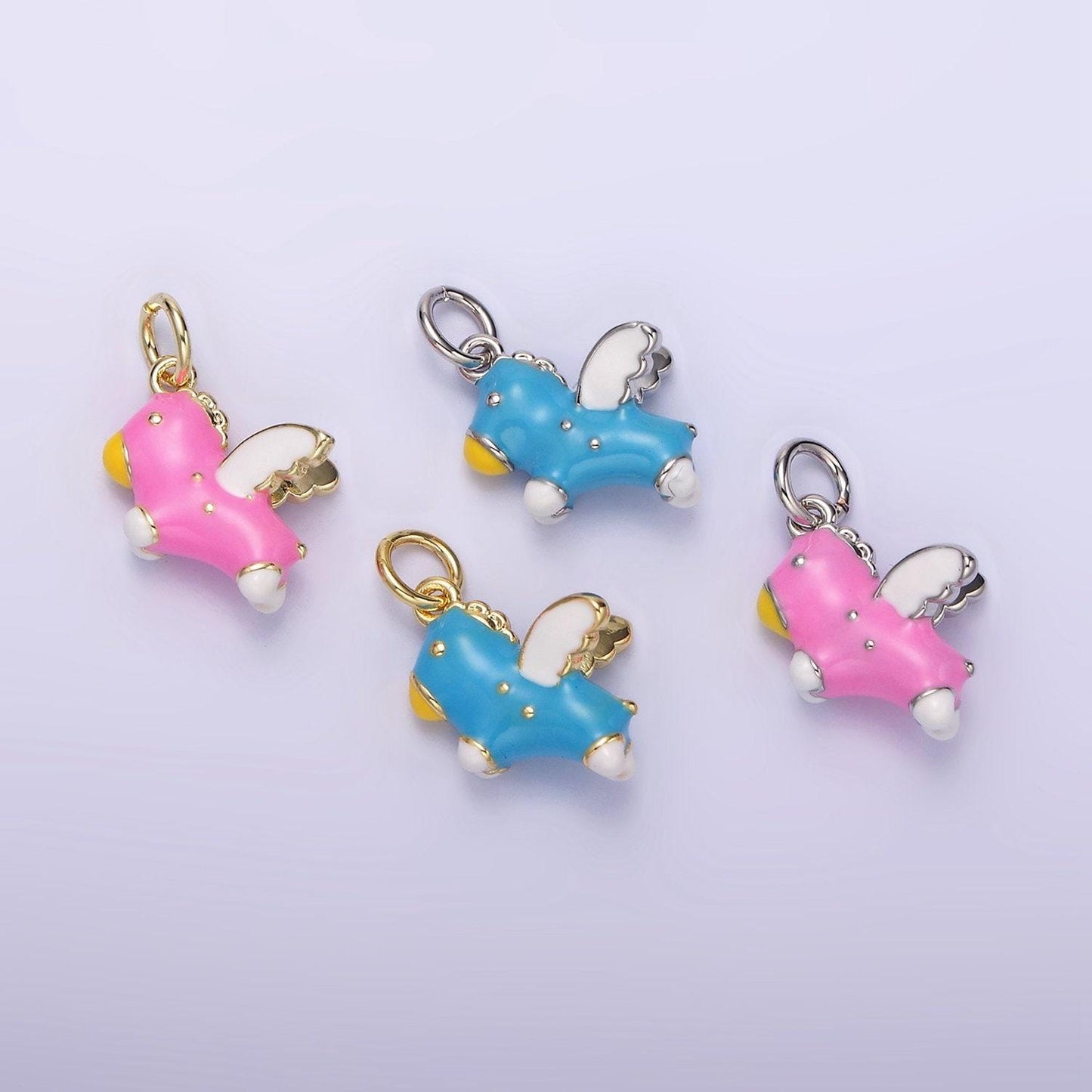 14k gold filled pink, blue pegasus enamel puffed add-on charm in gold & silver | n1531 - n1534