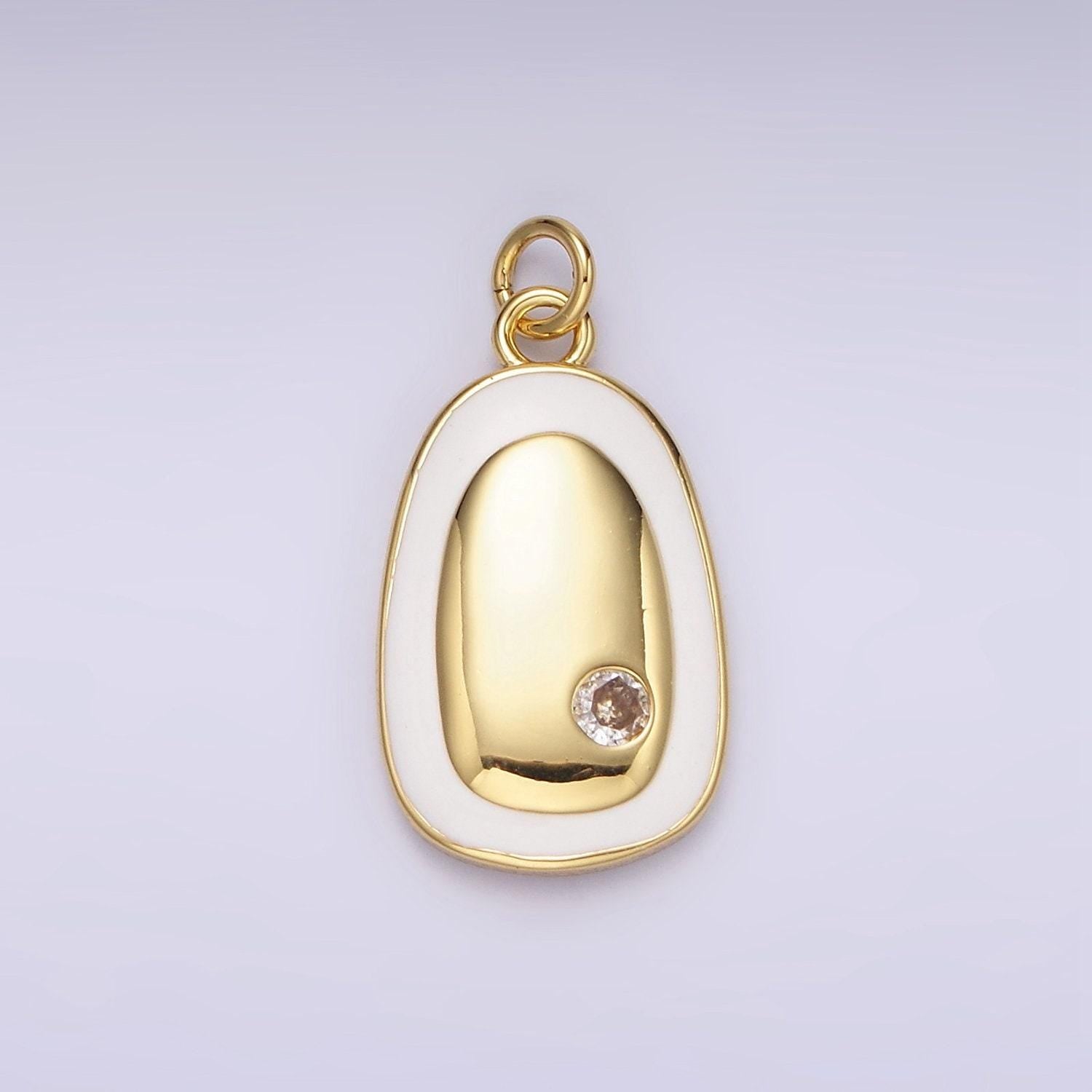 14k gold filled clear cz dotted white enamel outline oval charm in gold & silver | n1529 n1530