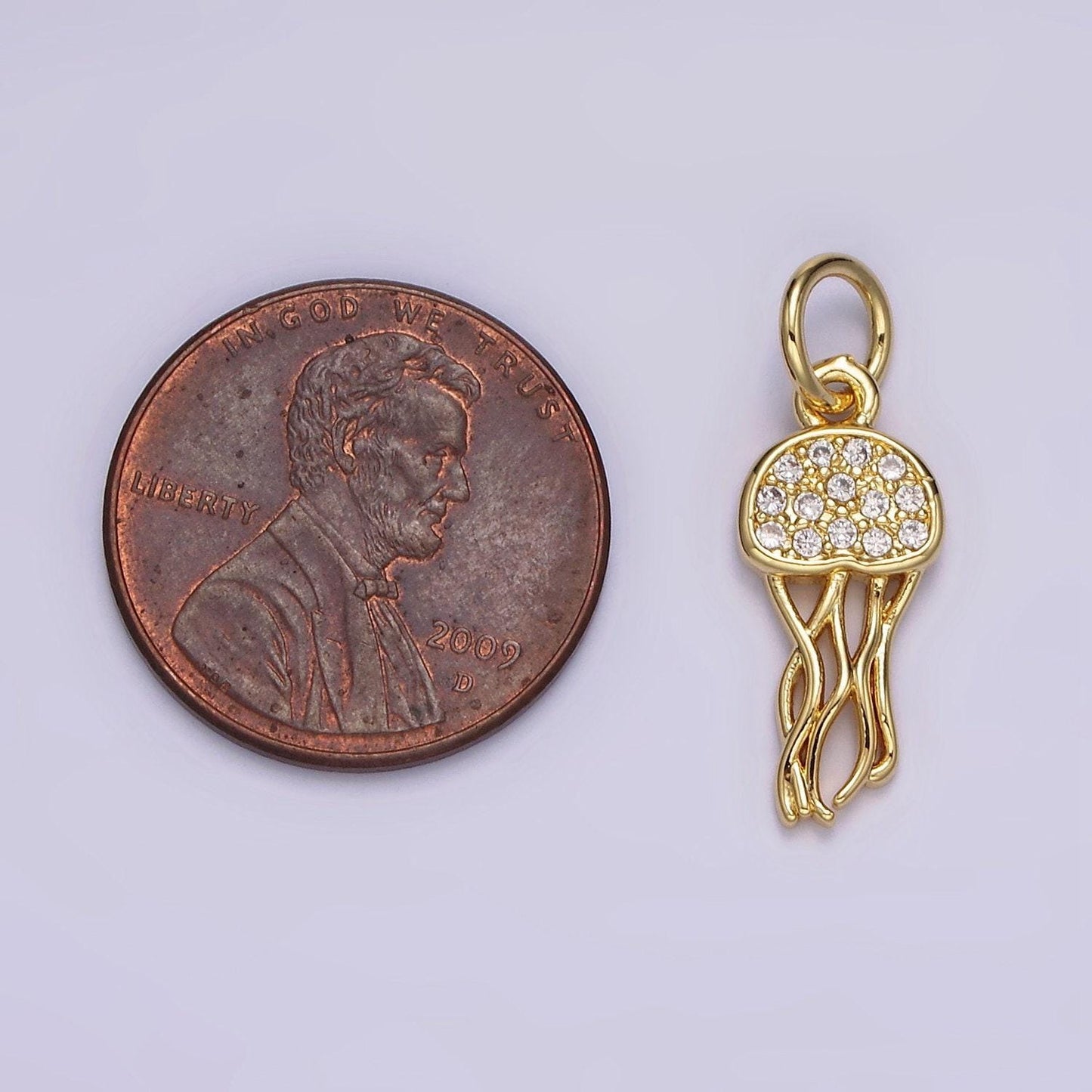 14k gold filled ocean sea jellyfish clear micro paved cz charm | n1526