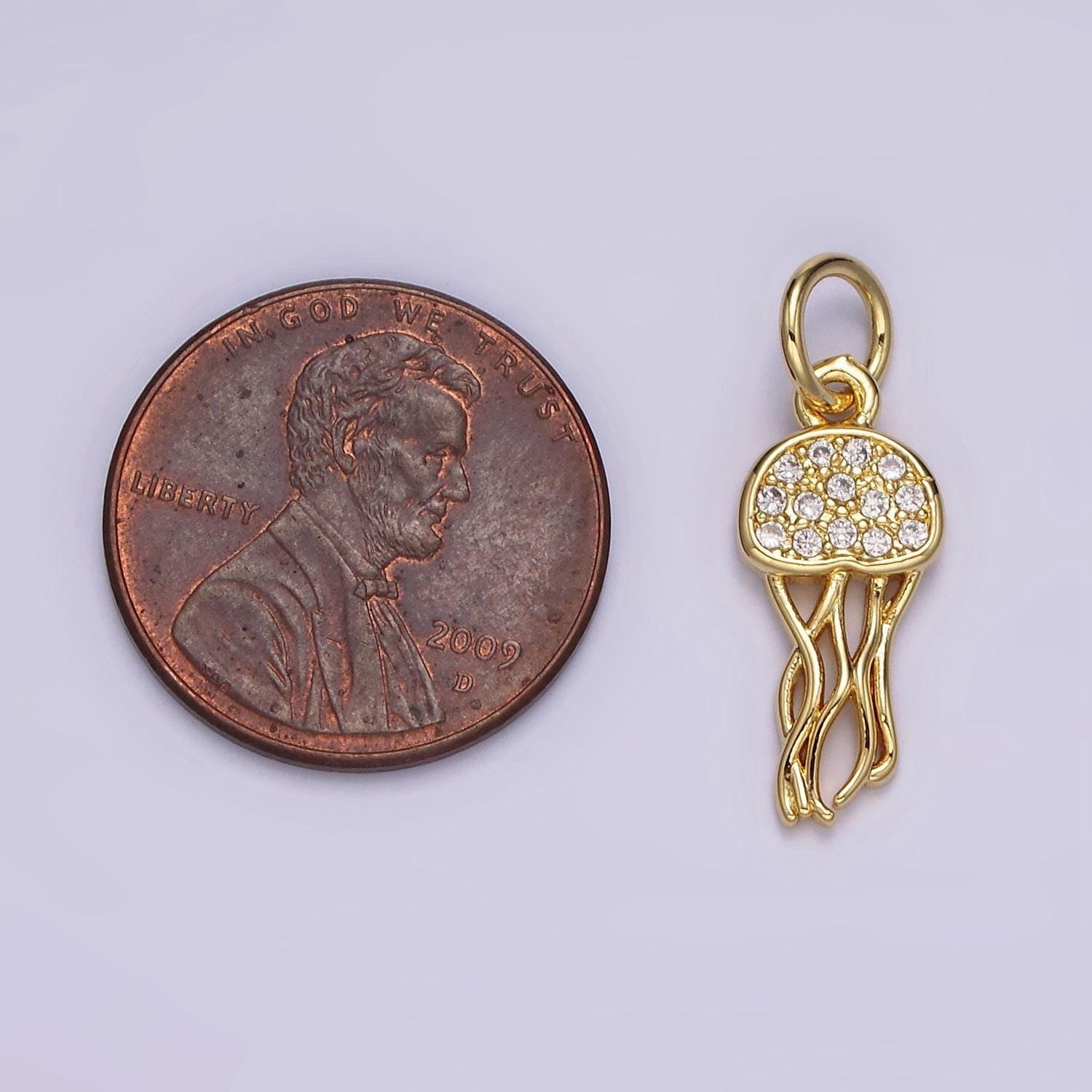 14k gold filled ocean sea jellyfish clear micro paved cz charm | n1526