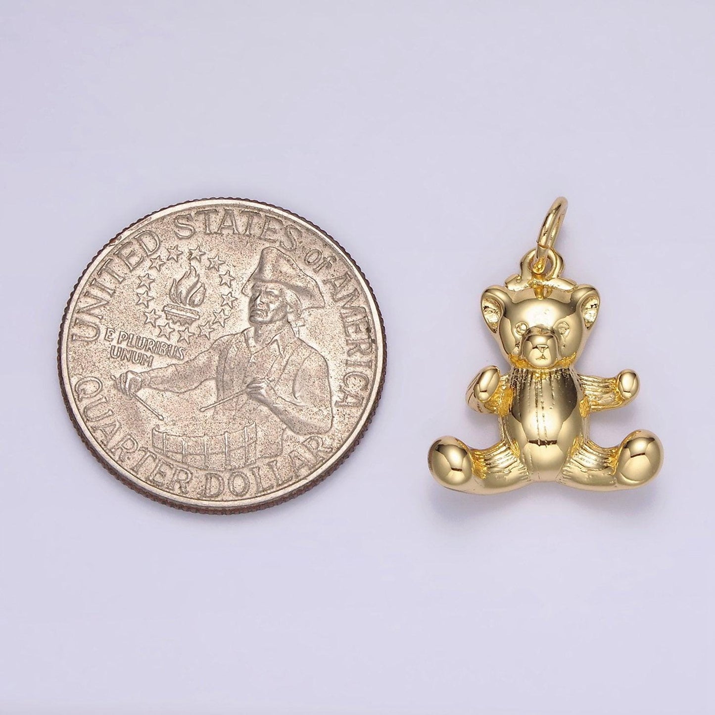 14k gold filled 23.5mm sitting teddy bear line-textured animal charm | n1524