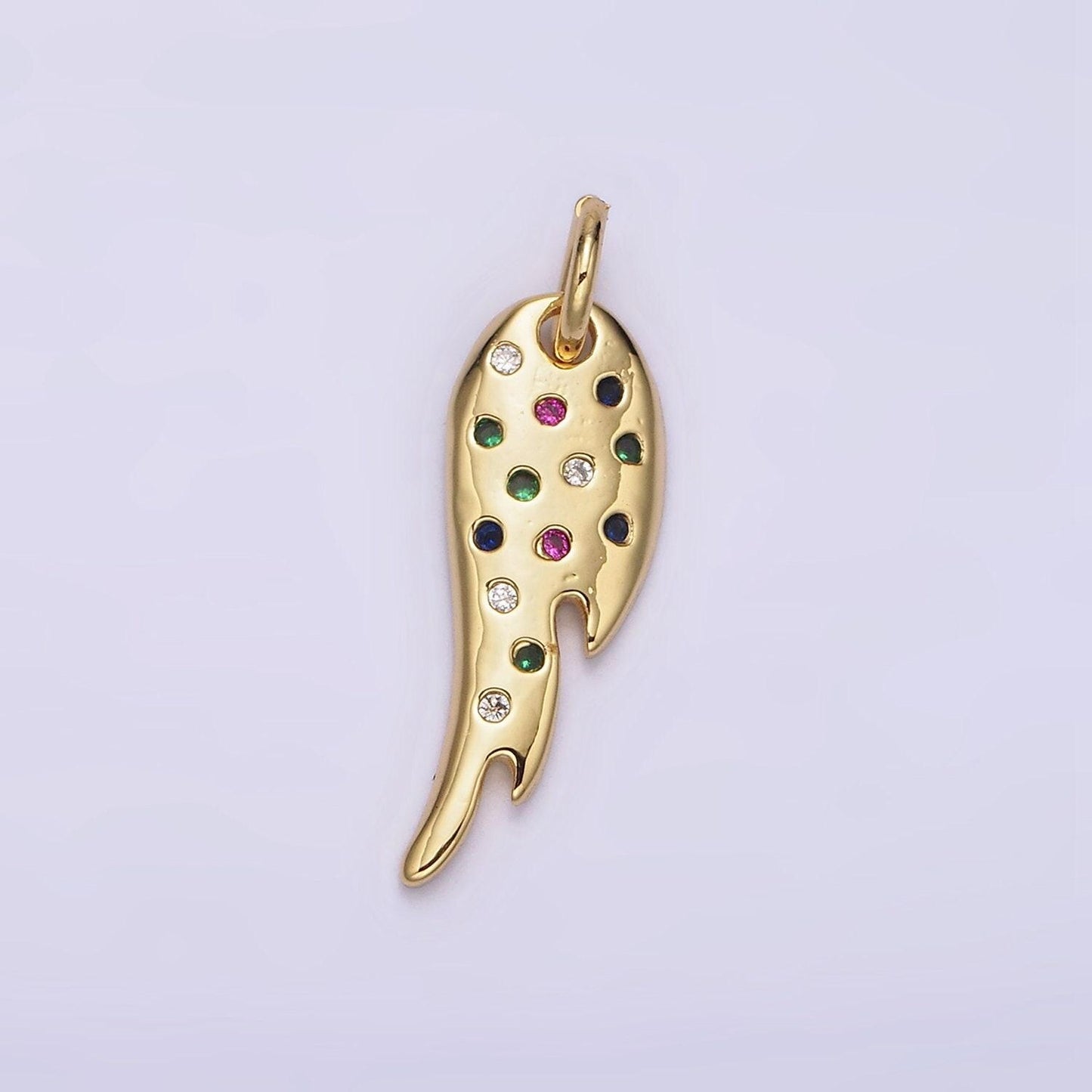 14k gold filled multicolor cz dotted curved teardrop wings charm | n1523