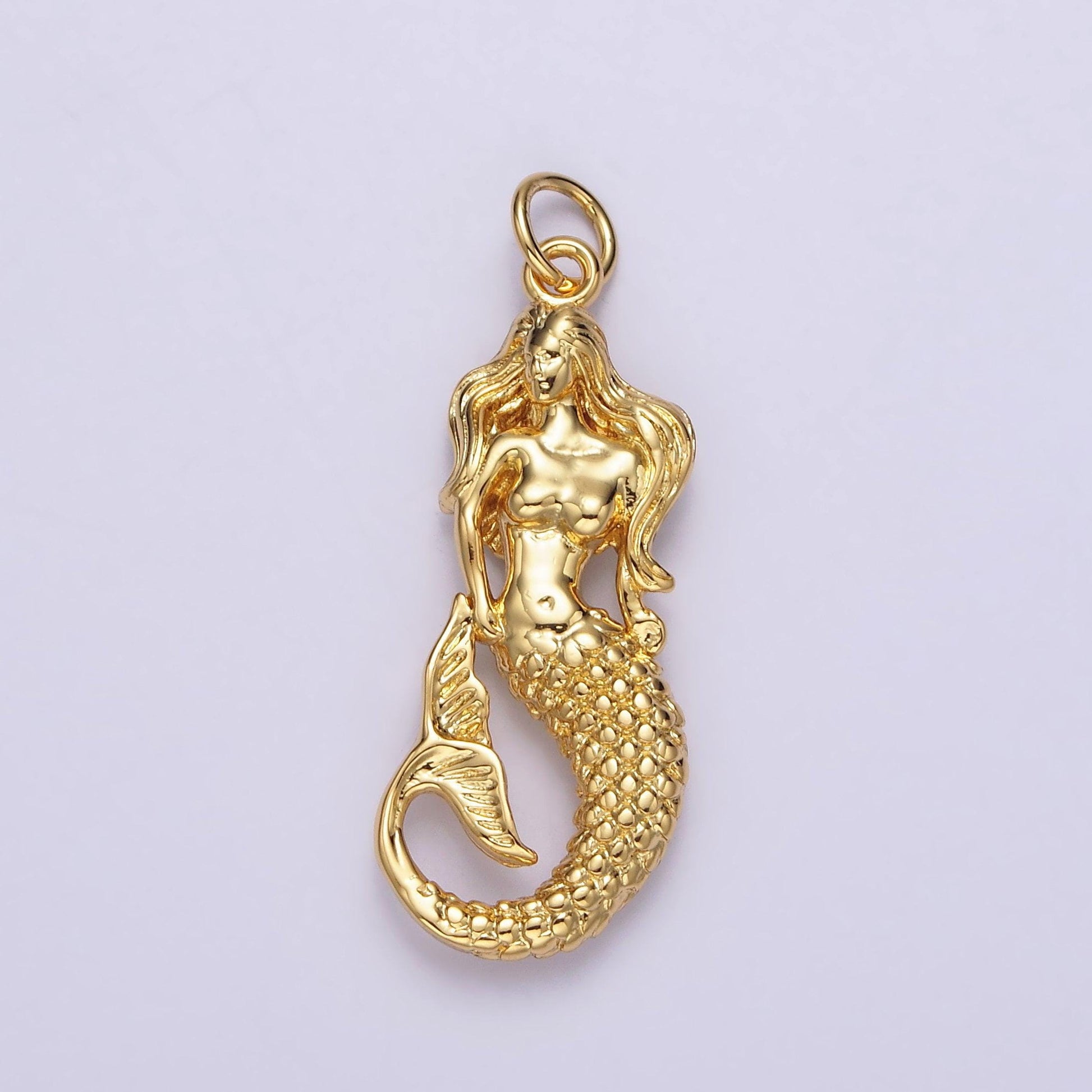 14k gold filled 30mm ocean sea mermaid textured charm in gold & silver | n1506 n1510