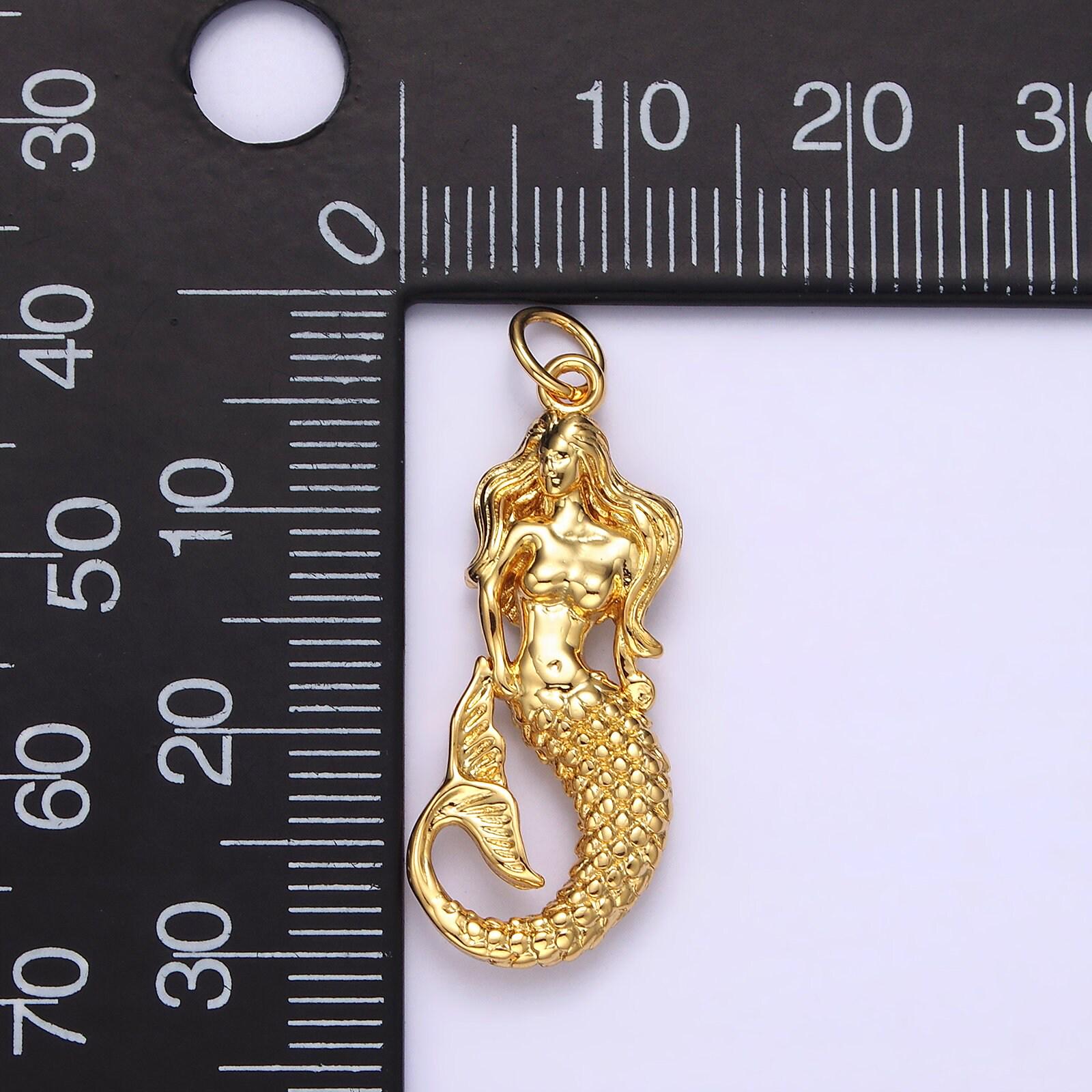 14k gold filled 30mm ocean sea mermaid textured charm in gold & silver | n1506 n1510
