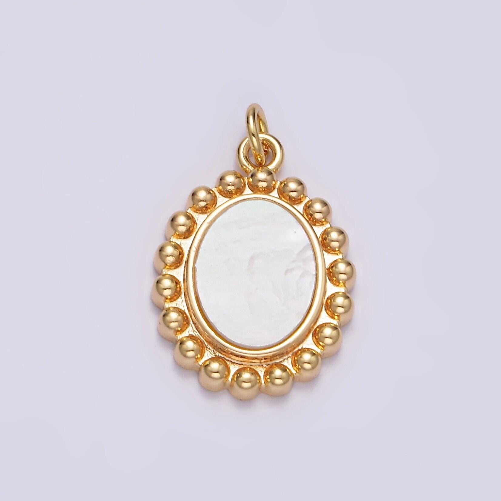 16k gold filled 7mm shell pearl minimalist bezel pendant charm for bracelet necklace component | n1495