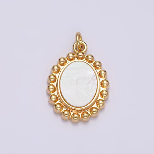 16k gold filled 7mm shell pearl minimalist bezel pendant charm for bracelet necklace component | n1495