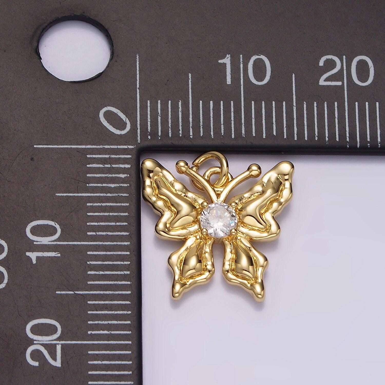 Mini gold filled butterfly charm connector, micro pave mariposa charm cz cubic zirconia butterfly link bracelet necklace n-1494