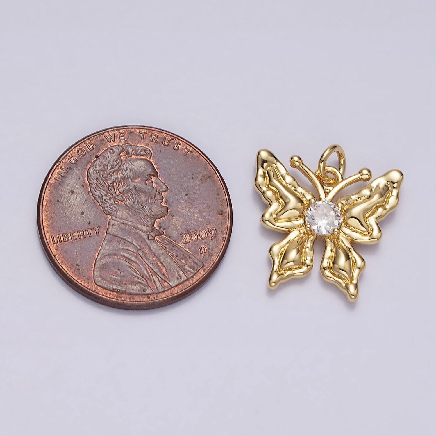 Mini gold filled butterfly charm connector, micro pave mariposa charm cz cubic zirconia butterfly link bracelet necklace n-1494