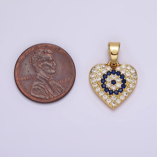 Cubic heart charm 14k gold filled blue evil eye micro paved cz heart pendant | n1868
