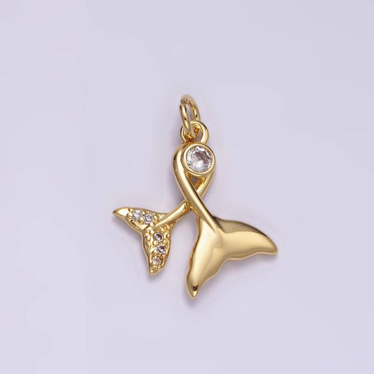 14k gold filled 18mm clear cz double mermaid ocean micro paved whale tail charm | n1488