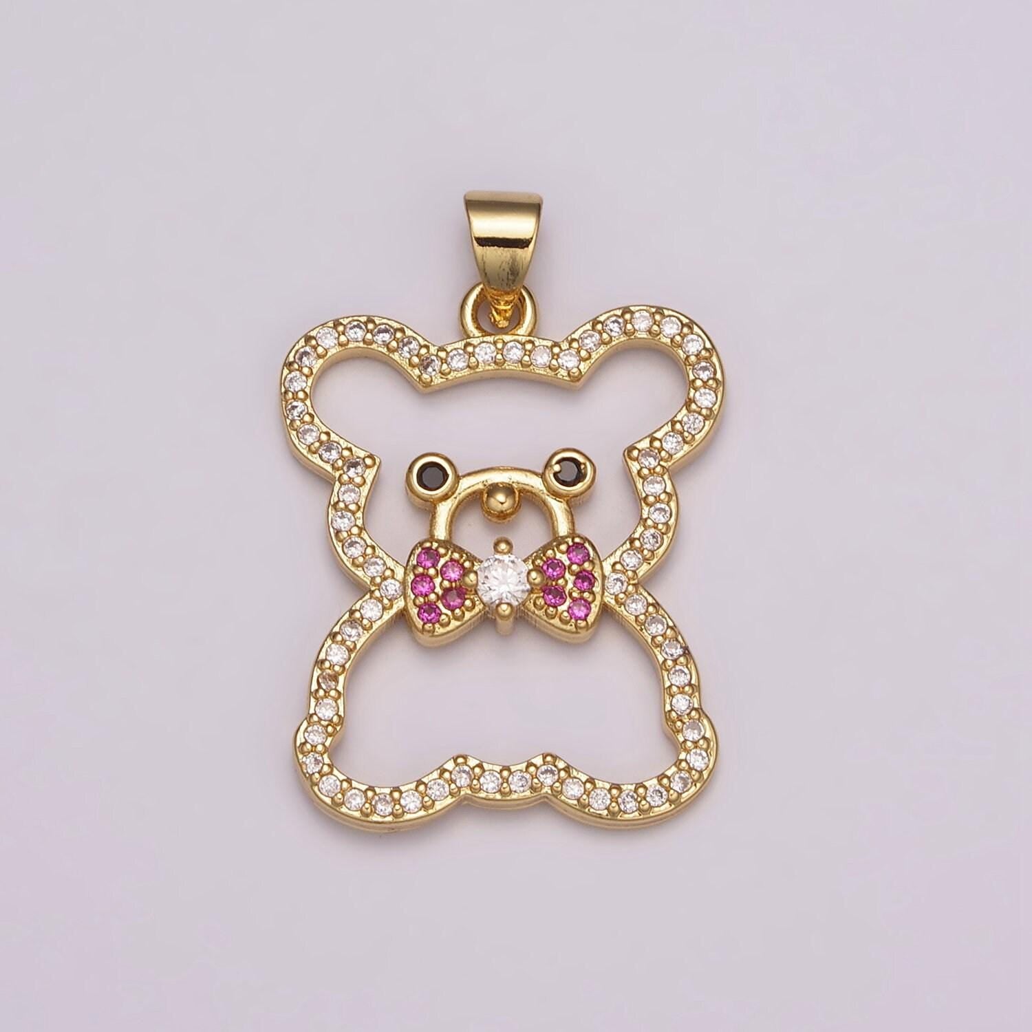 Micro pave gold bear charm teddy bear charm necklace tuxedo pendant / keychain / earrings / kids crafts n-1486