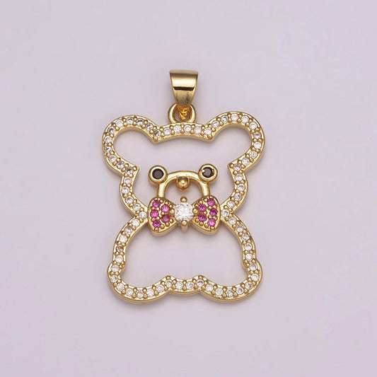 Micro pave gold bear charm teddy bear charm necklace tuxedo pendant / keychain / earrings / kids crafts n-1486