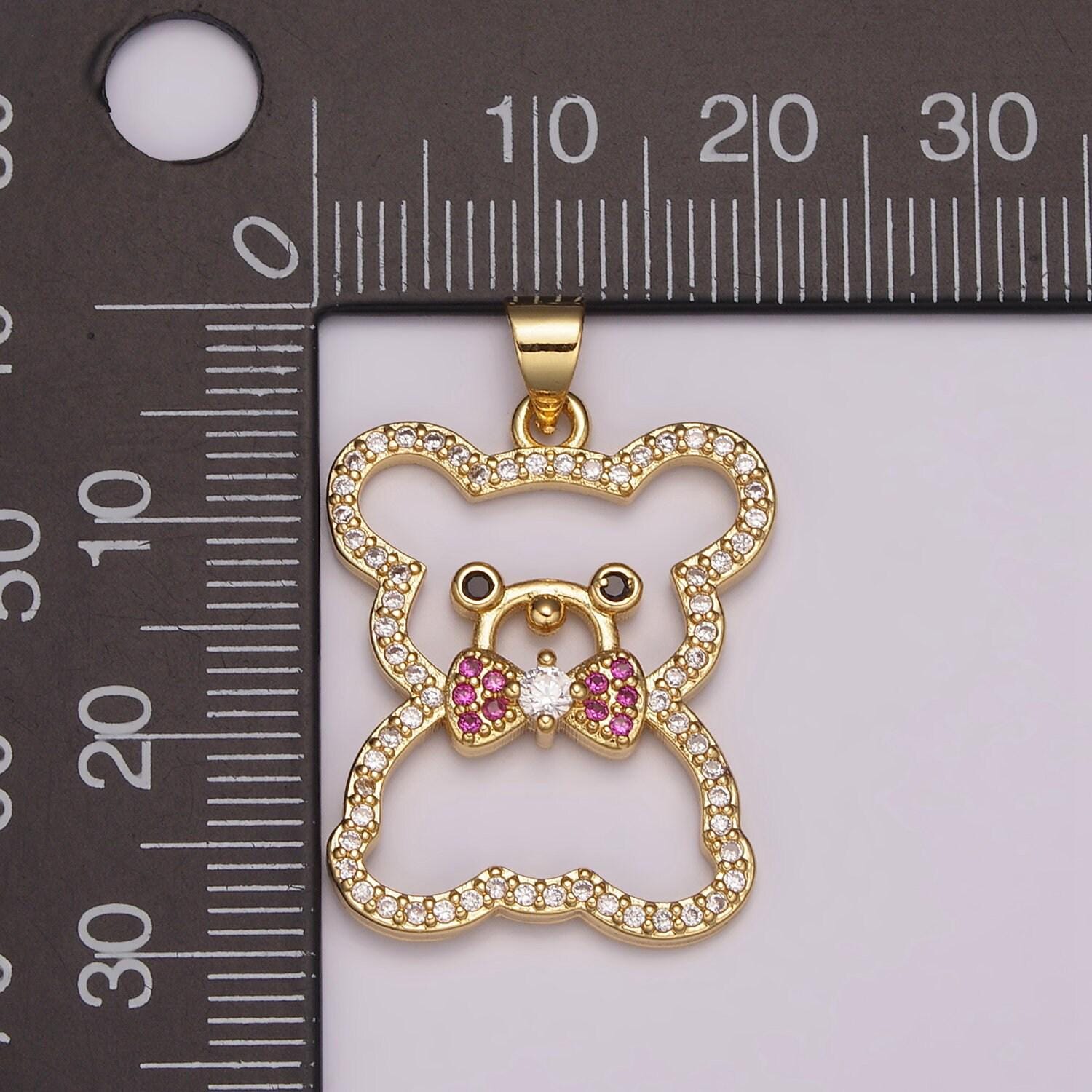 Micro pave gold bear charm teddy bear charm necklace tuxedo pendant / keychain / earrings / kids crafts n-1486