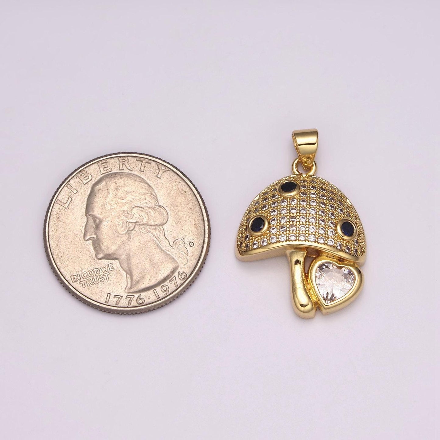24k gold filled micro pave cz mushroom pendant charm dainty cz magic mushroom pendant charm add on pendant, n-1484