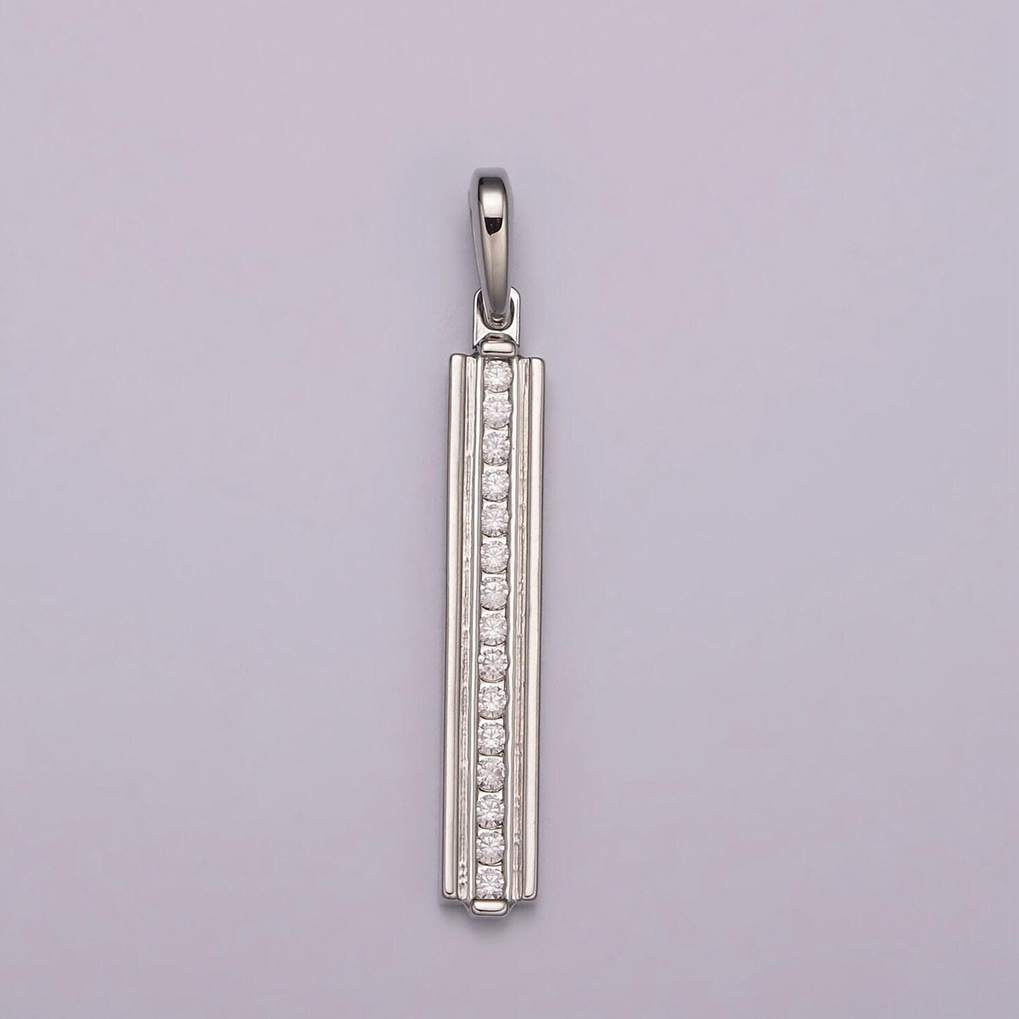 Long cubic zirconia stick bar cubic zirconia charms, thin cz bar pendant, gold filled over brass