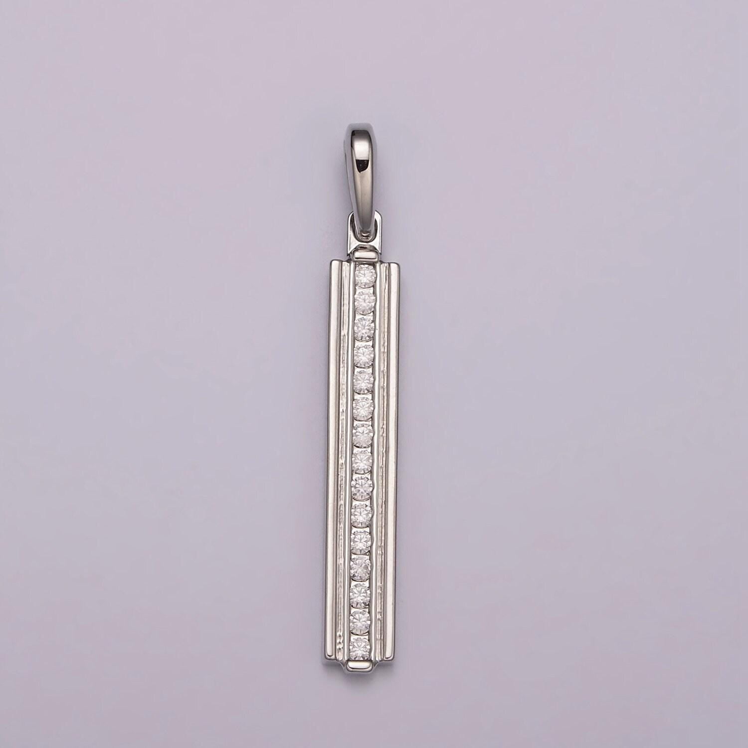 Long cubic zirconia stick bar cubic zirconia charms, thin cz bar pendant, gold filled over brass