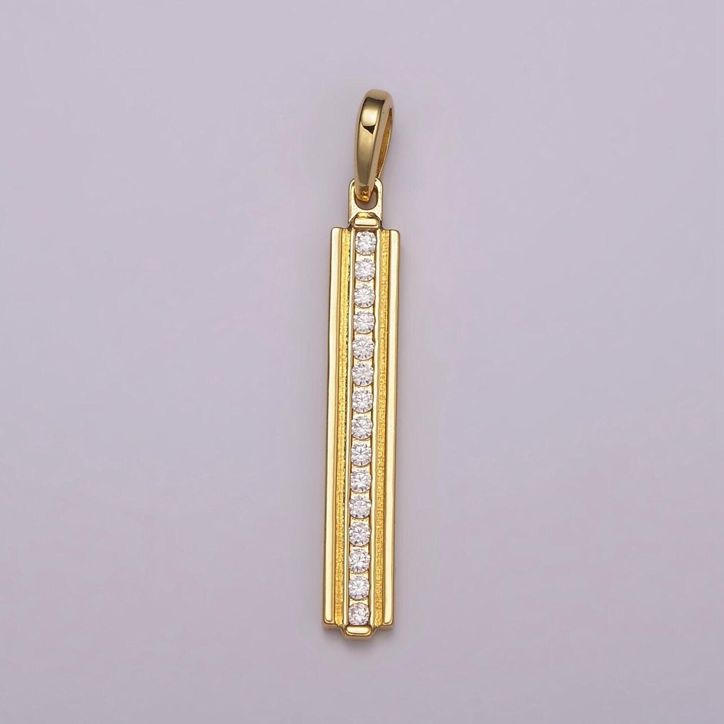 Long cubic zirconia stick bar cubic zirconia charms, thin cz bar pendant, gold filled over brass